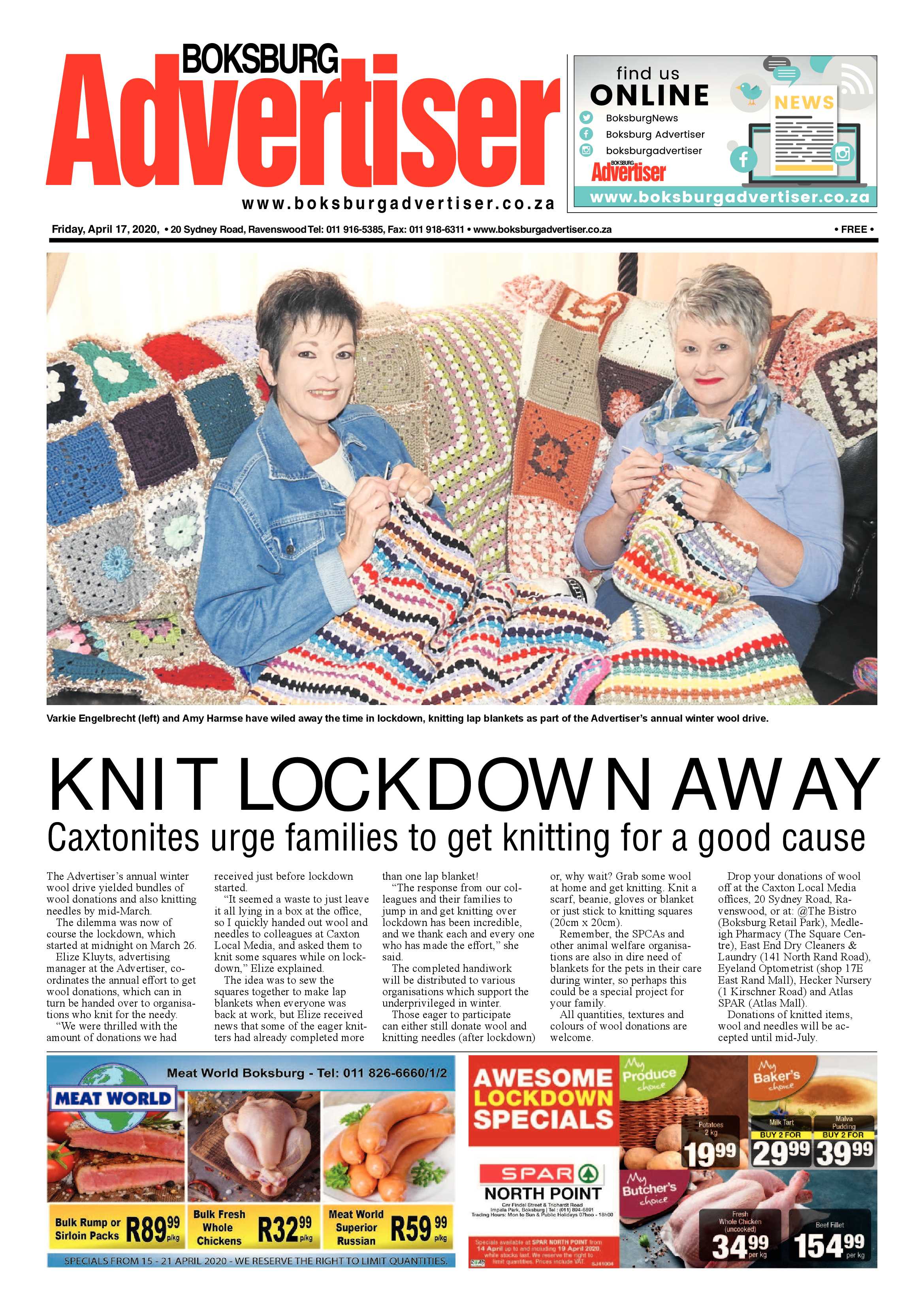 Boksburg Advertiser 15 April 2020 page 1