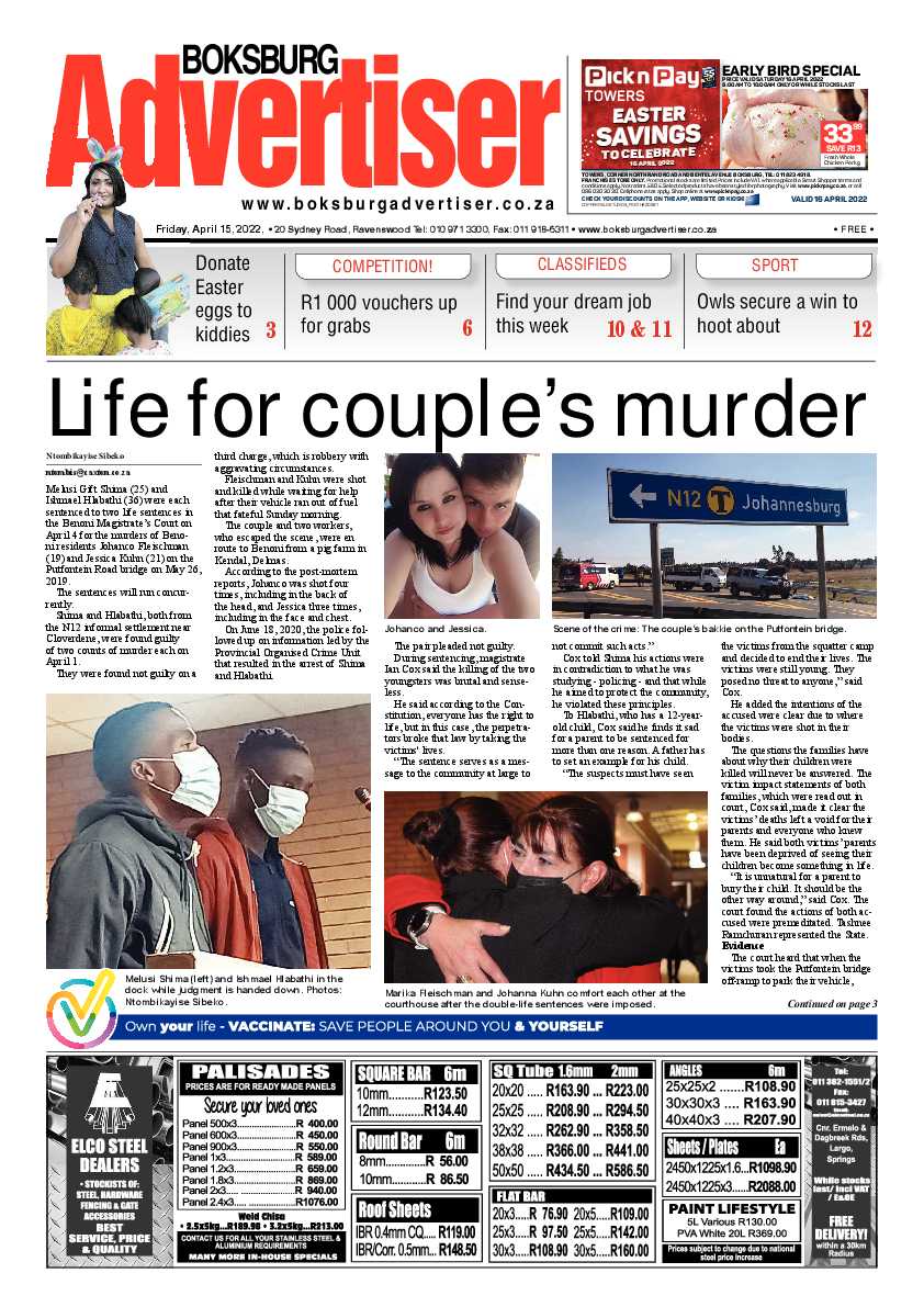 Boksburg Advertiser 15 April 2022 page 1