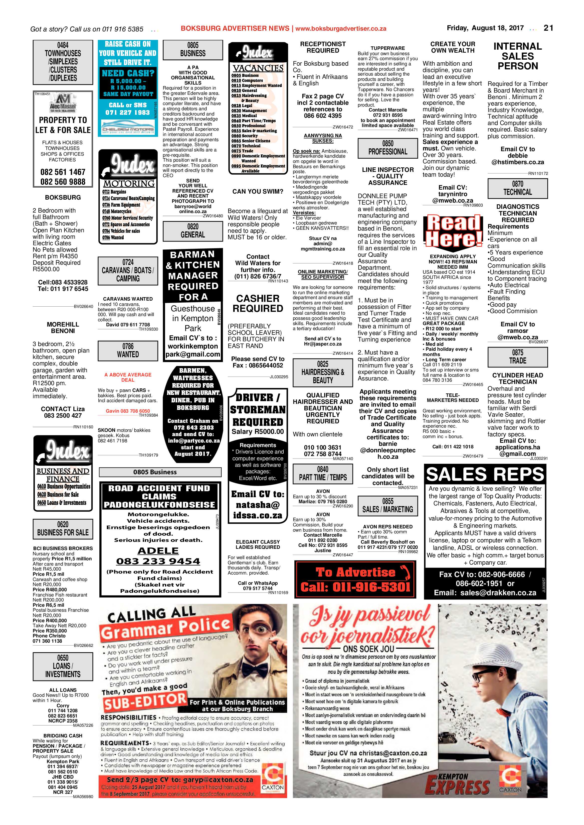 Boksburg Advertiser 15 August 2017 page 21