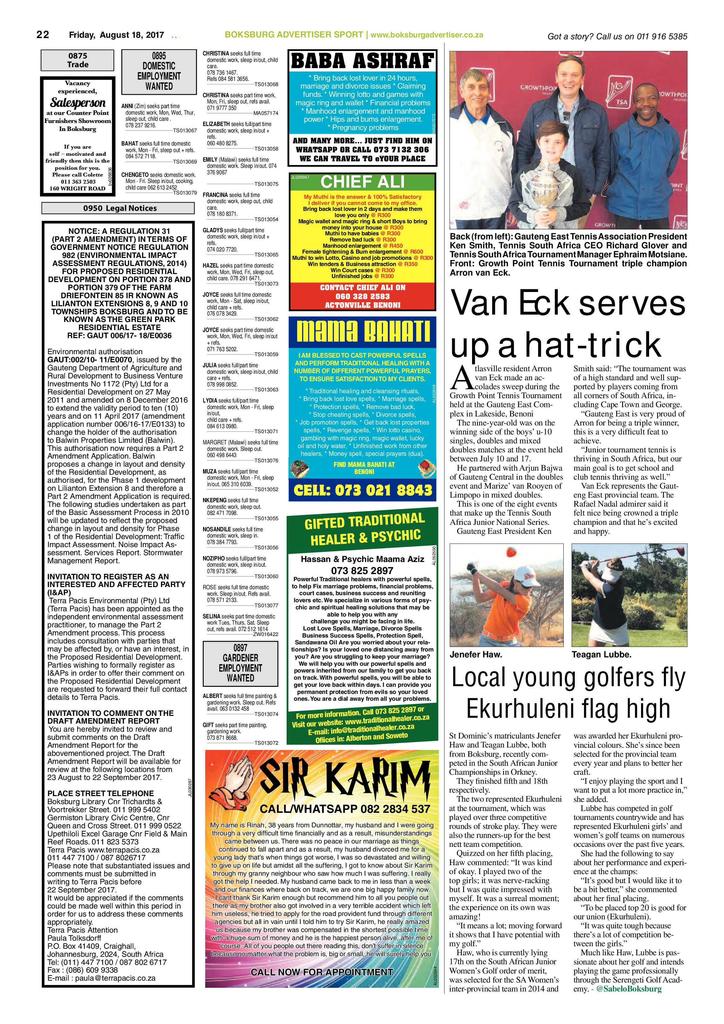 Boksburg Advertiser 15 August 2017 page 22