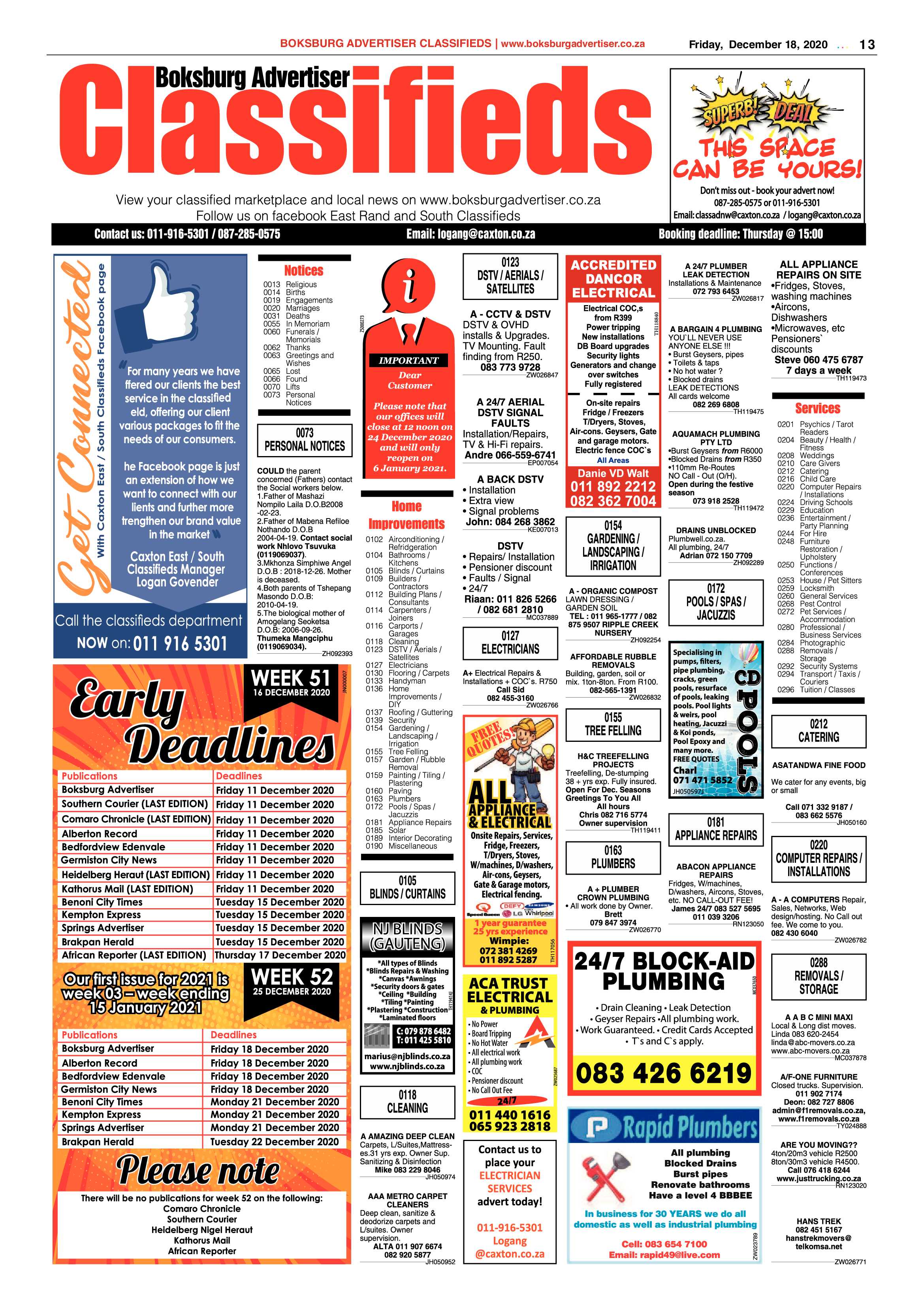 Boksburg Advertiser 15 December  2020 page 13