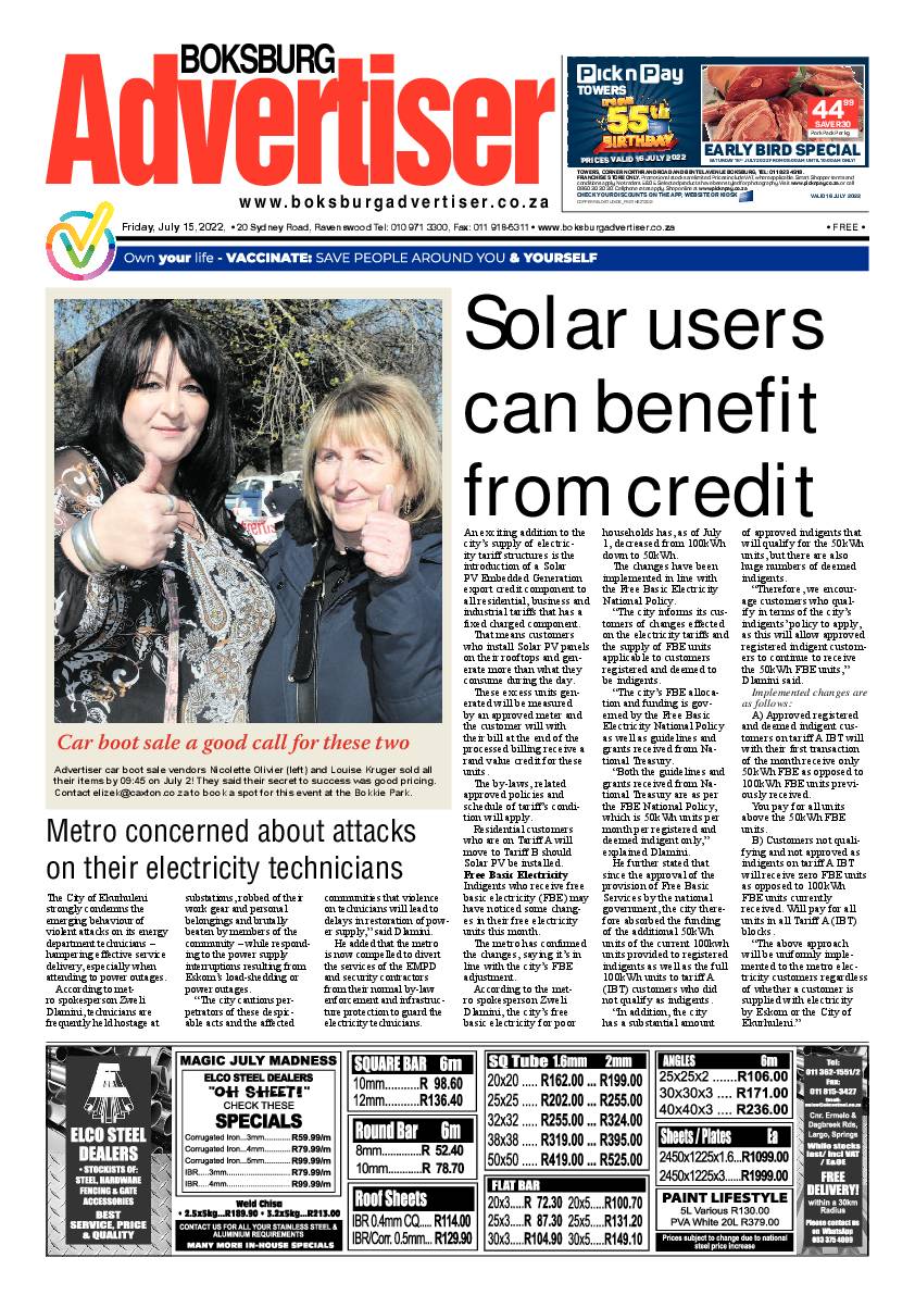 Boksburg Advertiser 15 July 2022 page 1