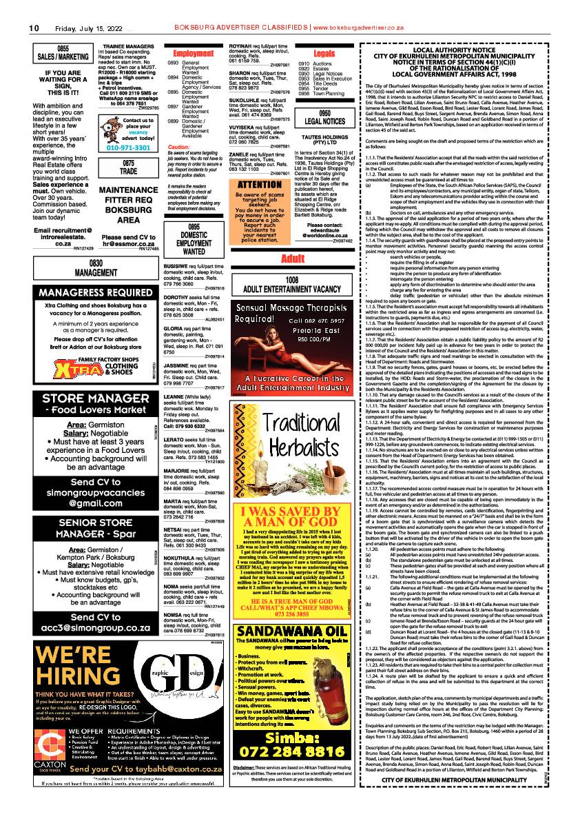 Boksburg Advertiser 15 July 2022 page 10