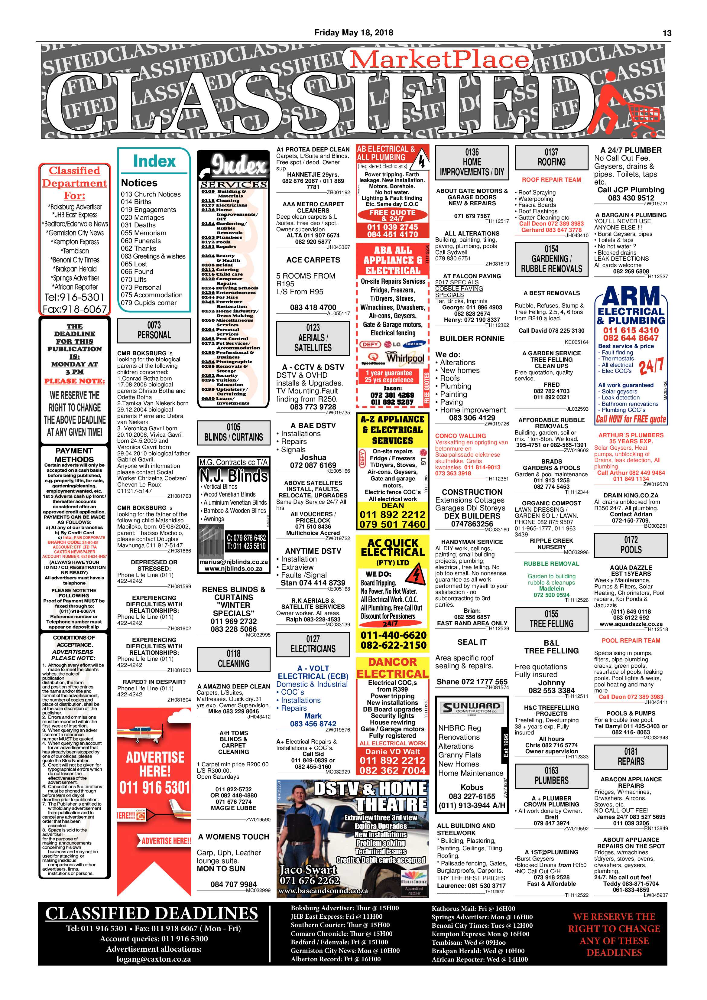 Boksburg Advertiser 15 May 2018 page 13