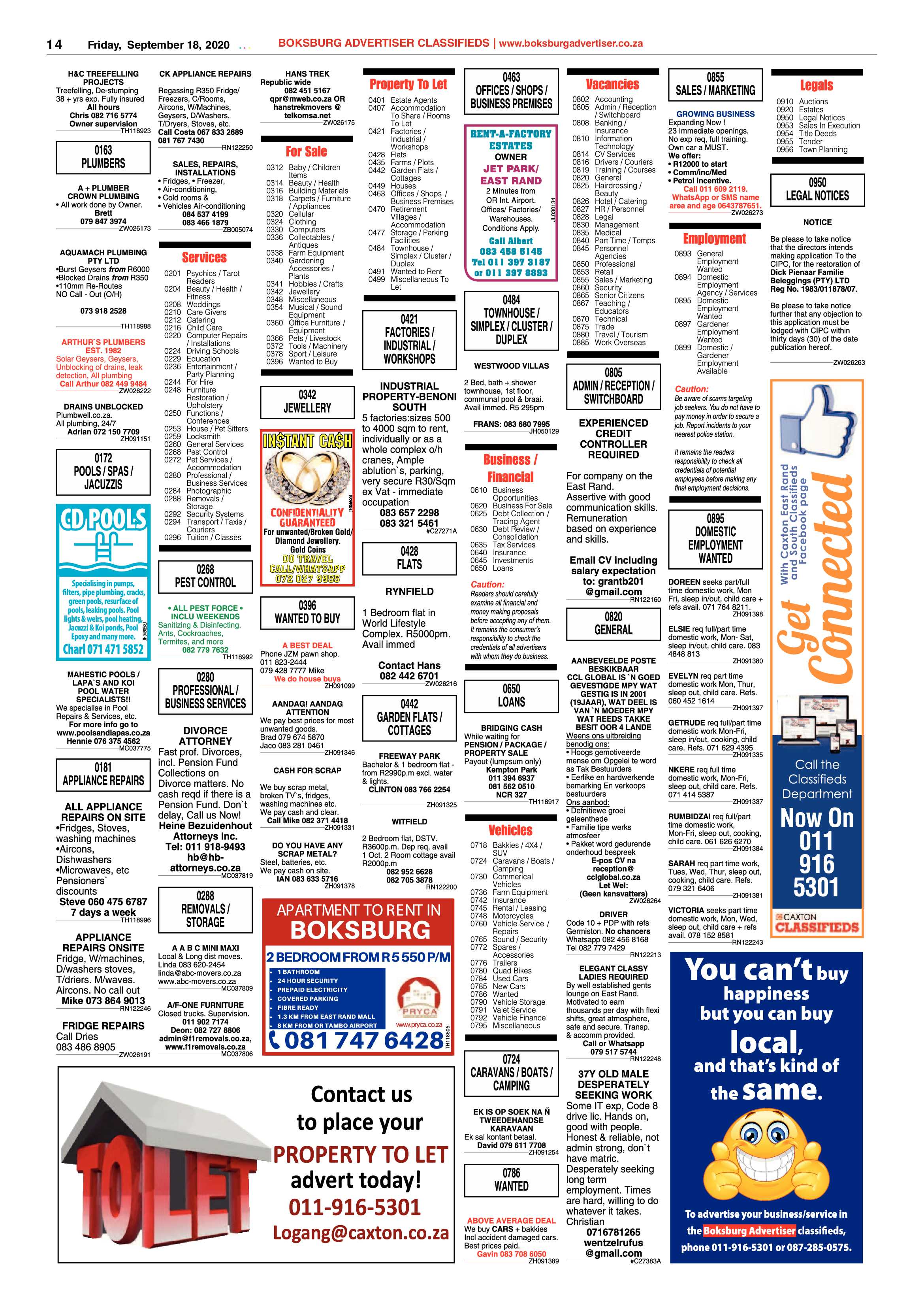 Boksburg Advertiser 15 September 2020 page 14