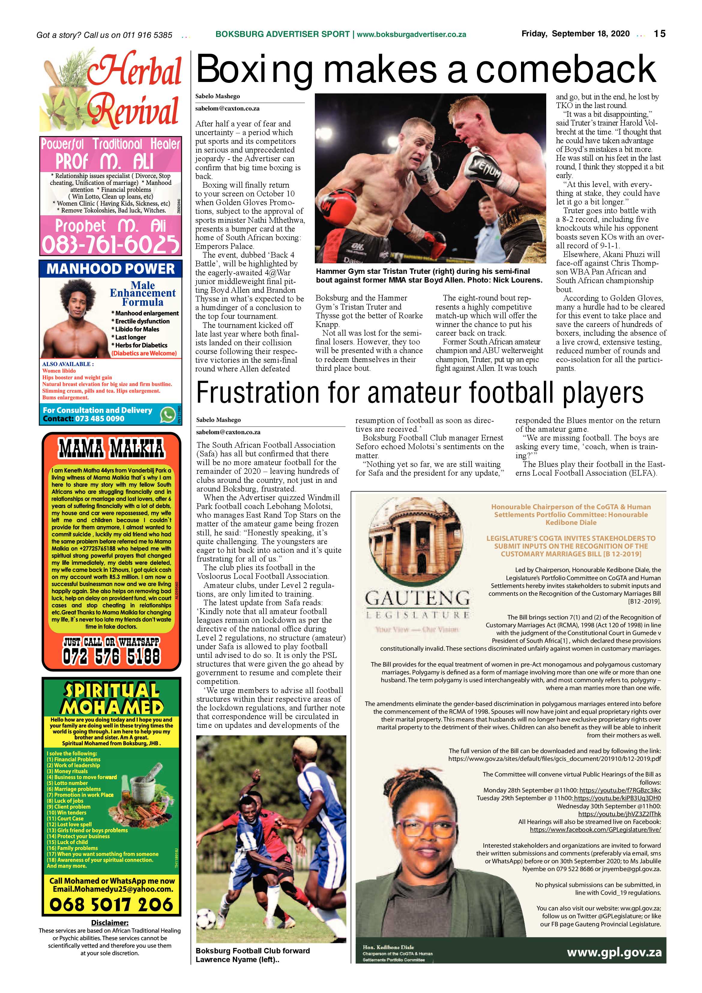 Boksburg Advertiser 15 September 2020 page 15