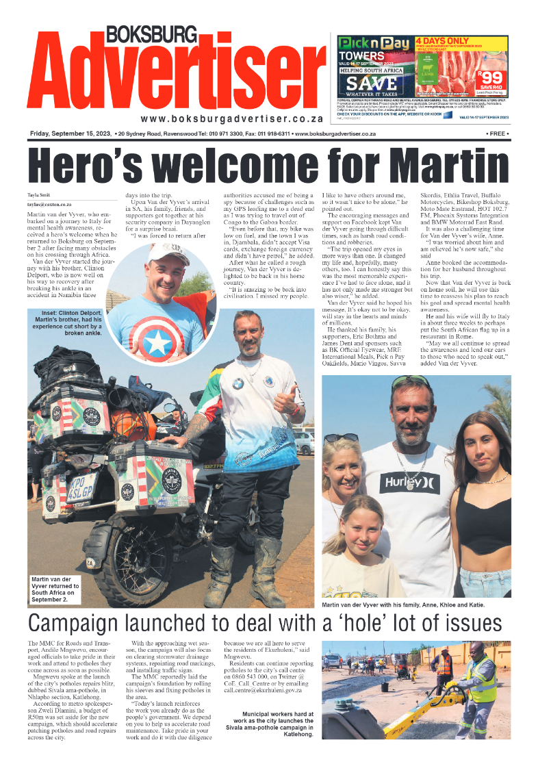 Boksburg Advertiser 15 September 2023 page 1