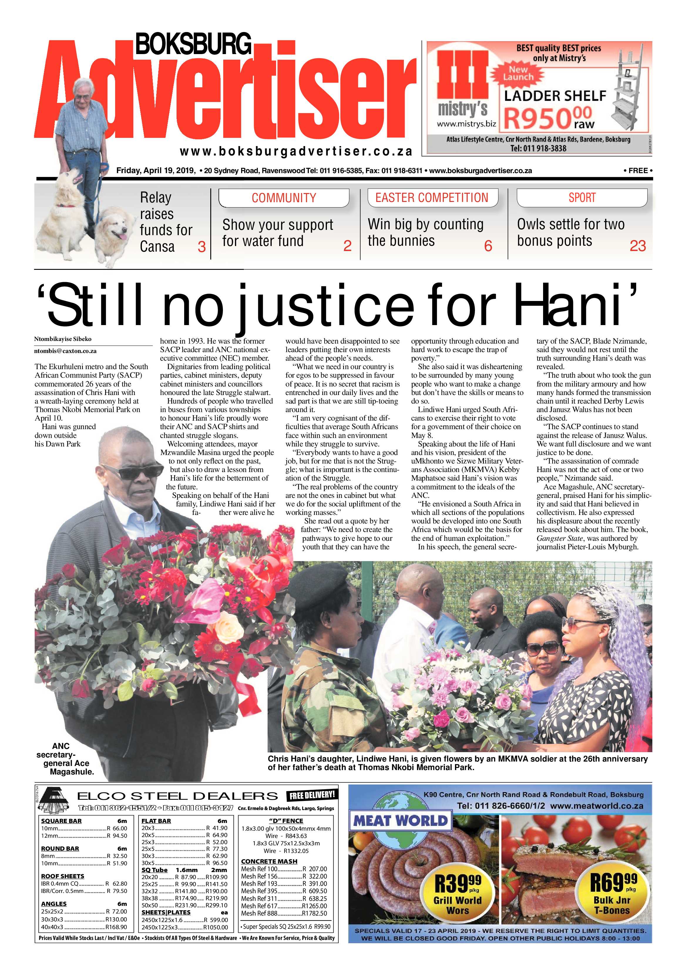 Boksburg Advertiser 16 April 2019 page 1