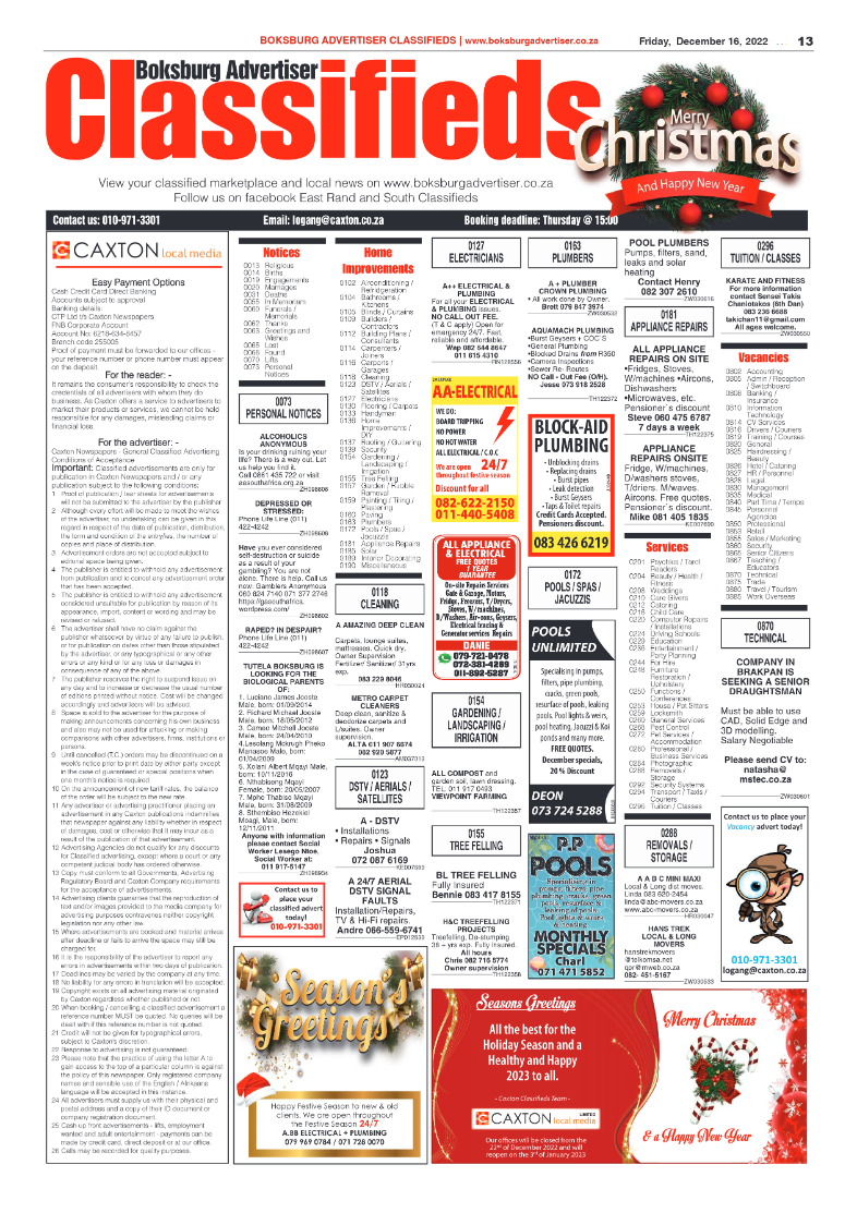 Boksburg Advertiser 16 Dec 2022 page 13