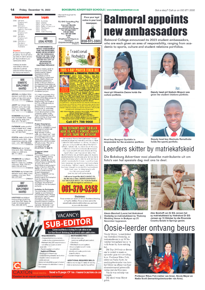 Boksburg Advertiser 16 Dec 2022 page 14