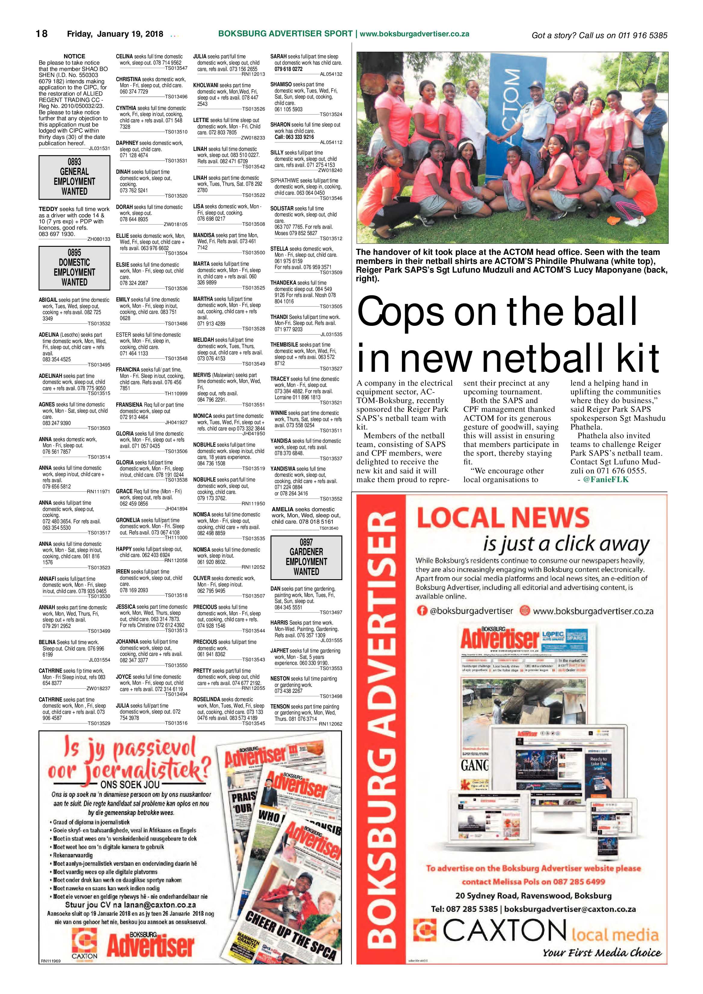 Boksburg Advertiser 16 January 2018 page 18