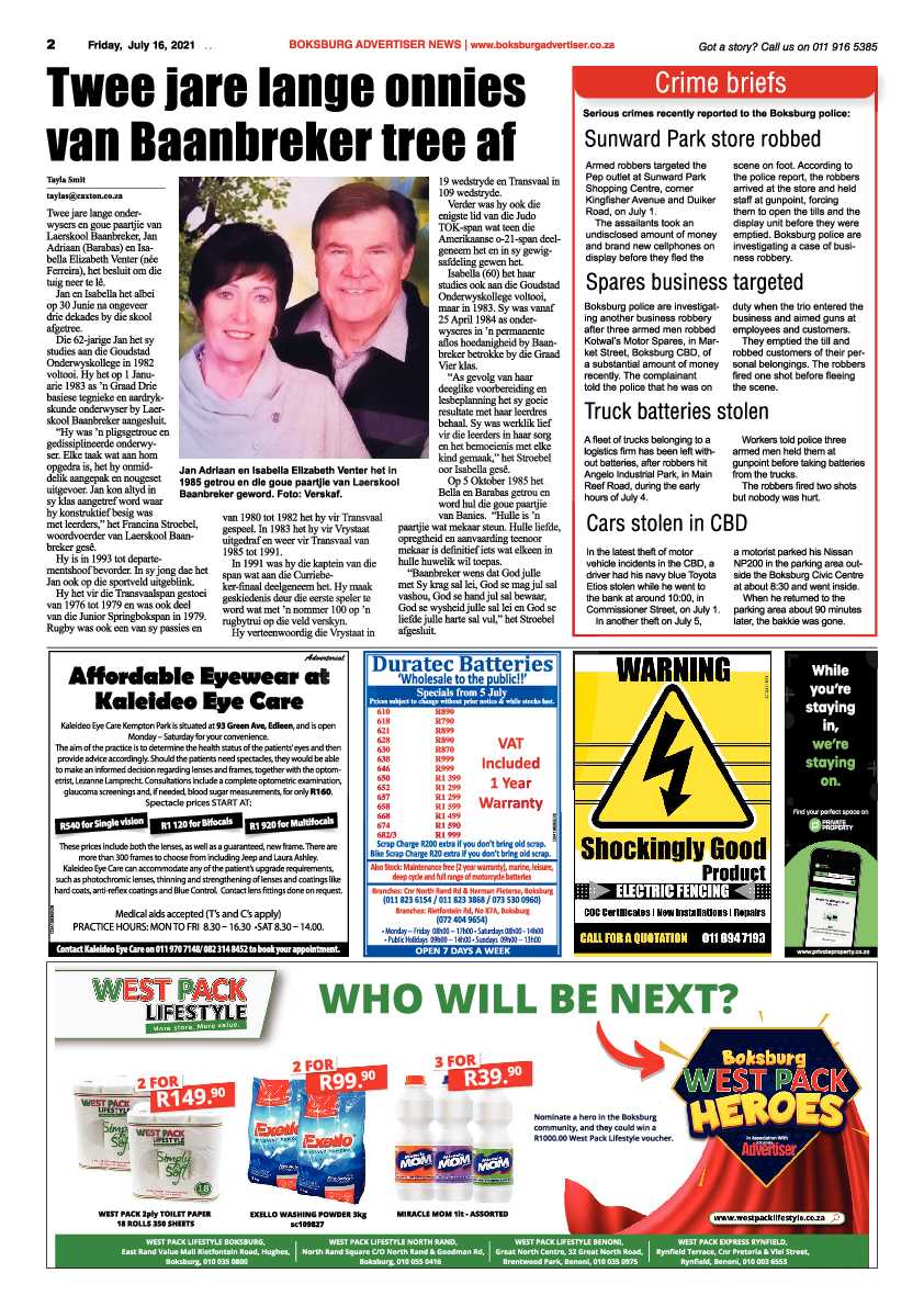 Boksburg Advertiser 16 July 2021 page 2