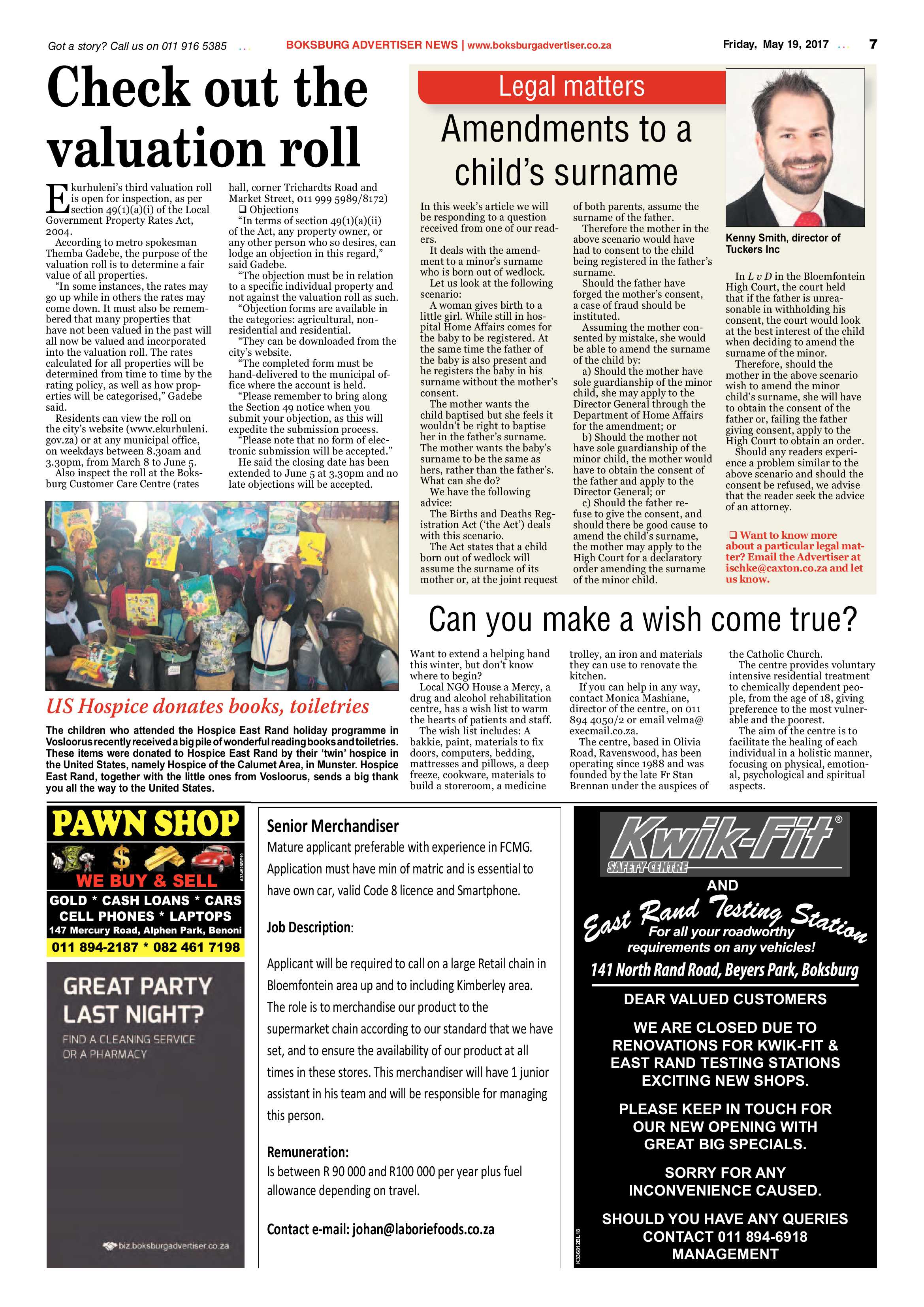 Boksburg Advertiser 16 May 2017 page 7