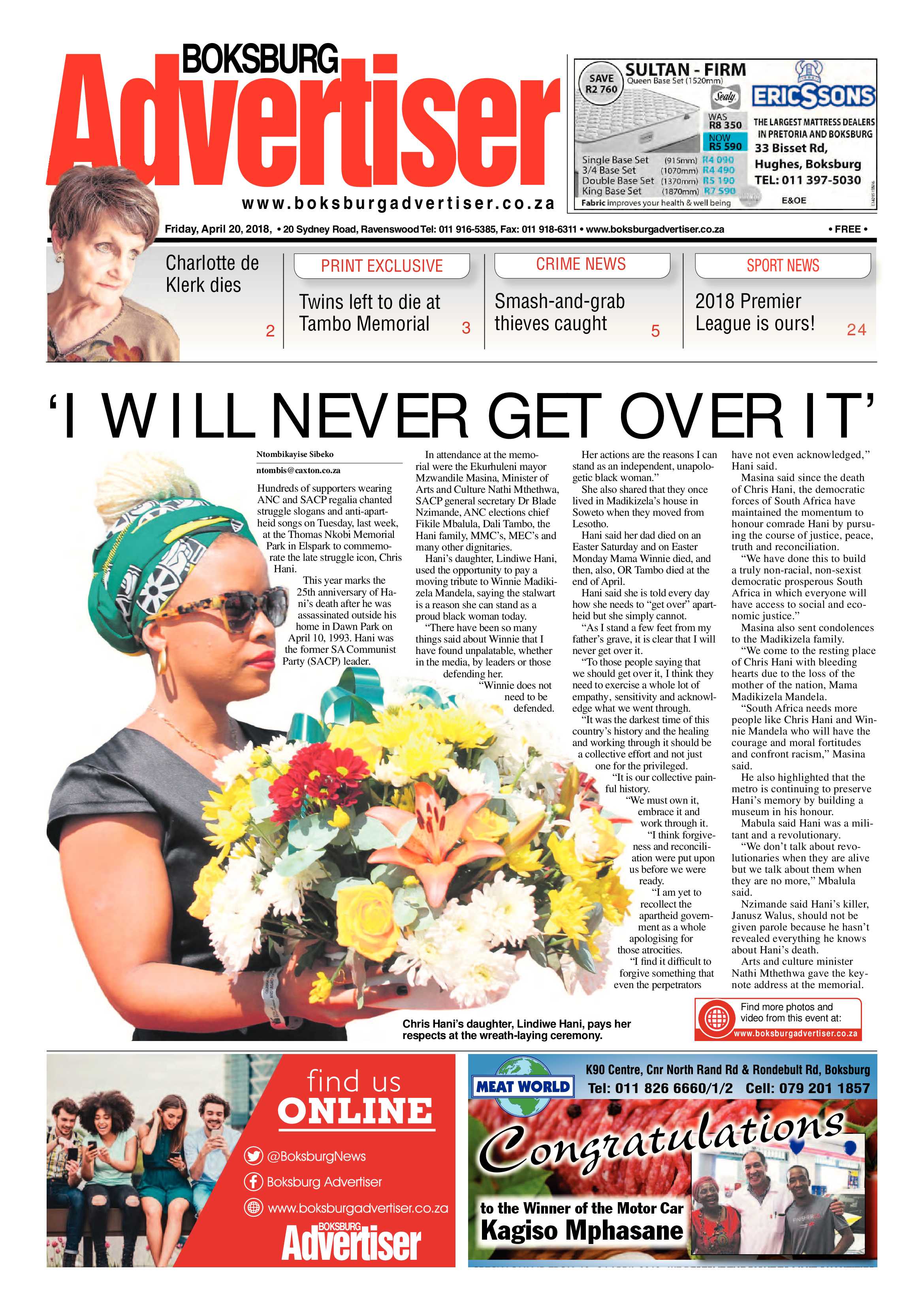 Boksburg Advertiser 17 April 2018 page 1