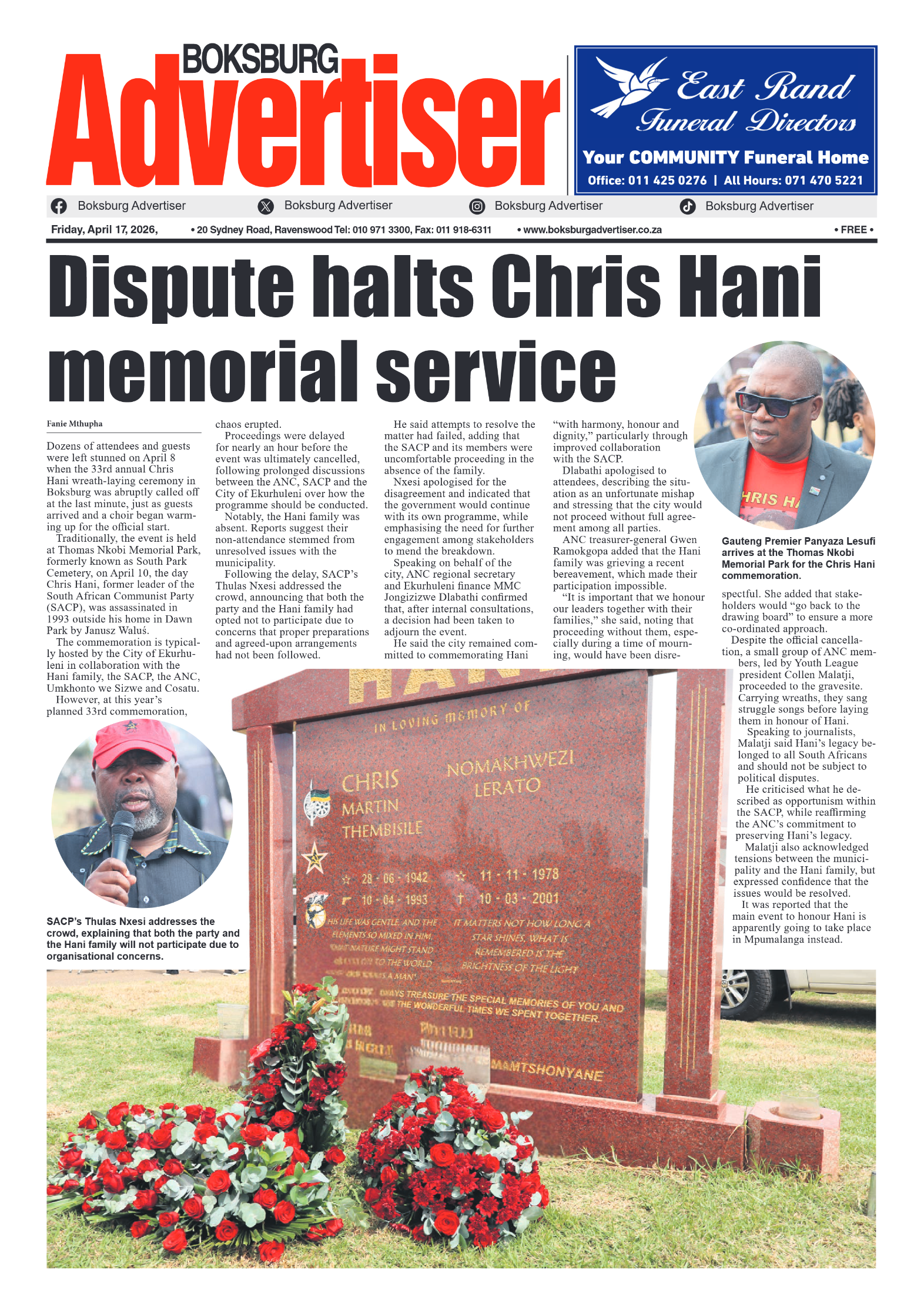 Boksburg Advertiser 17 April 2026 page 1