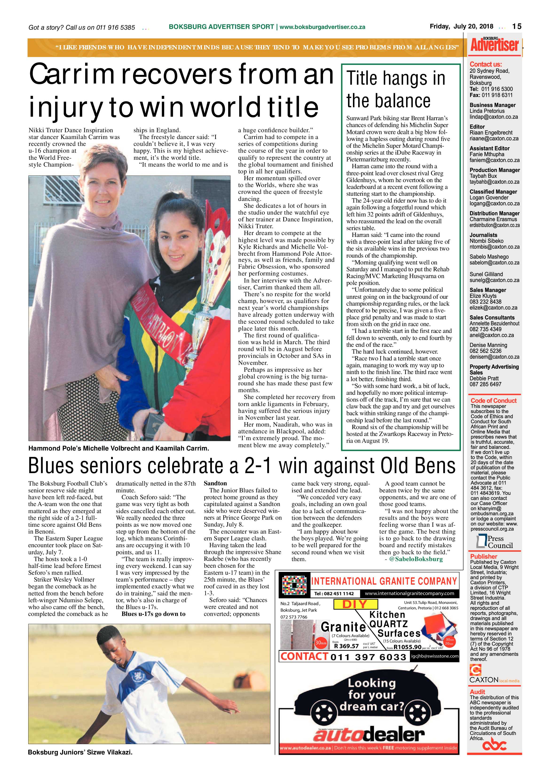Boksburg Advertiser 17 July 2018 page 15