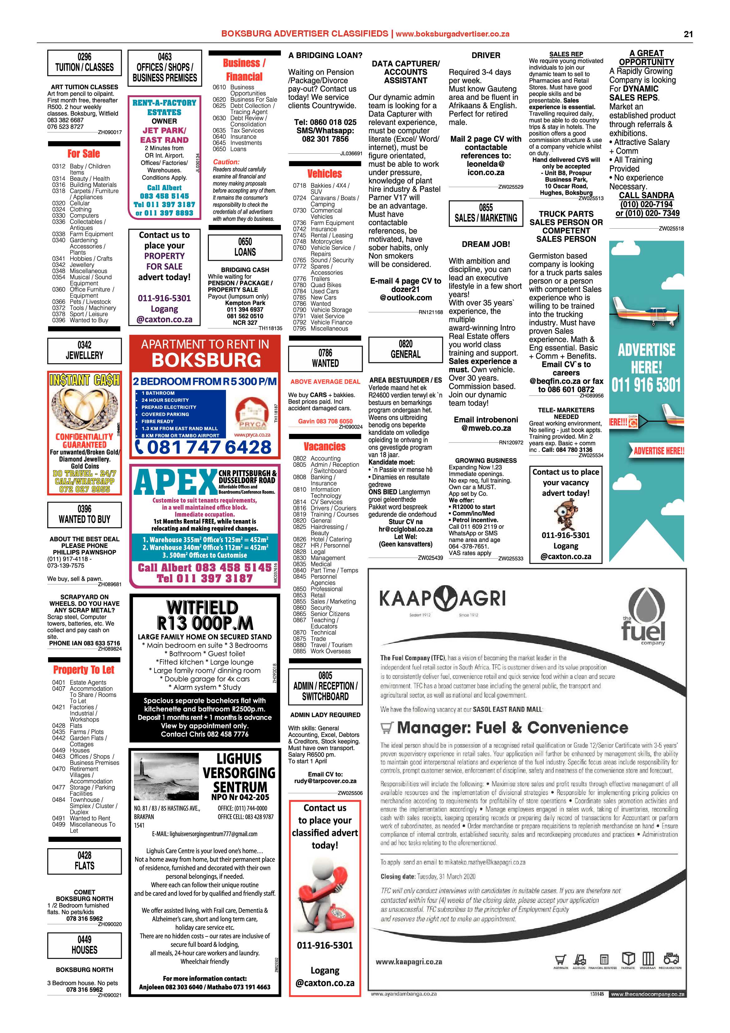 Boksburg Advertiser 17 March 2020 page 21