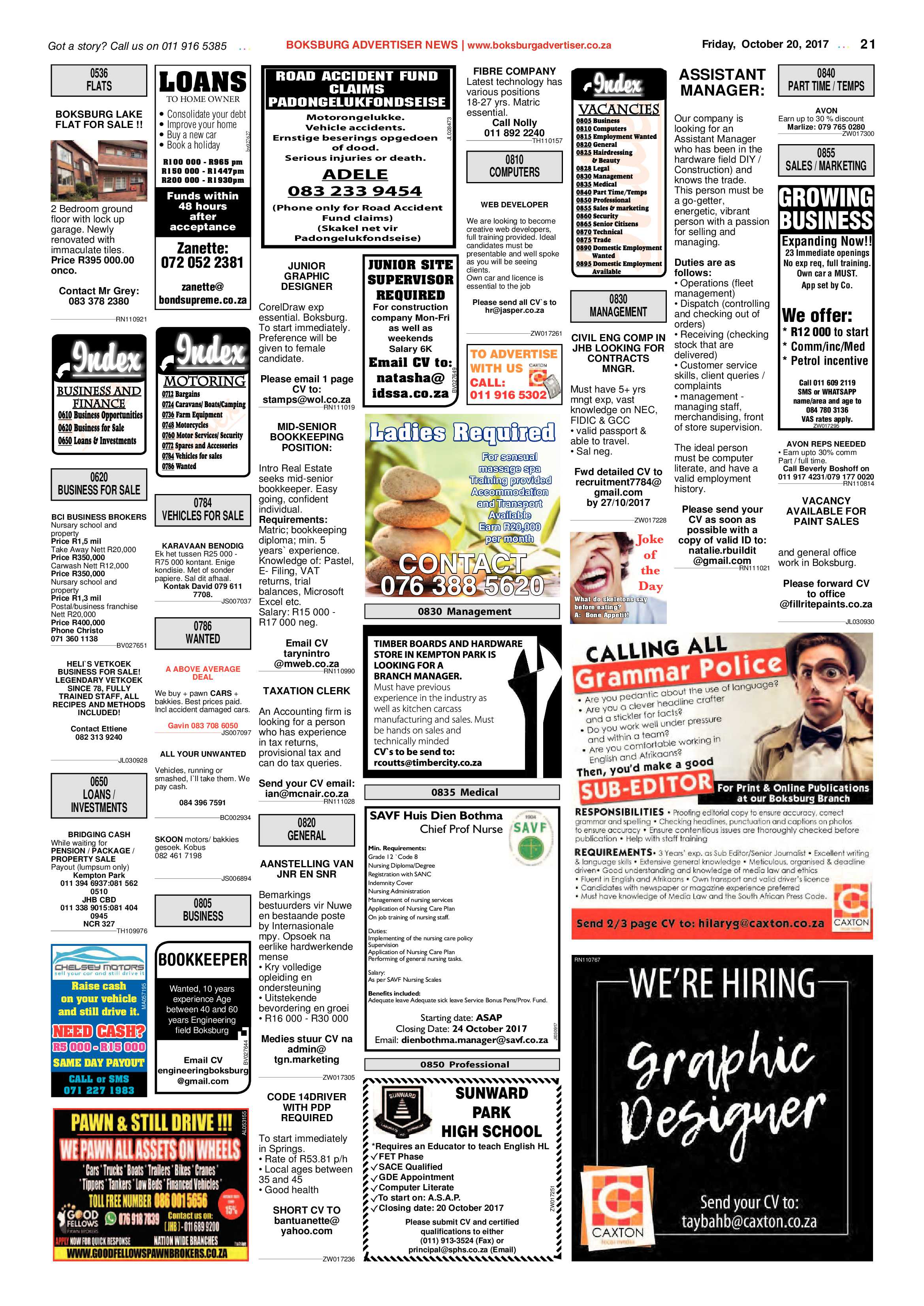 Boksburg Advertiser 17 October 2017 page 21