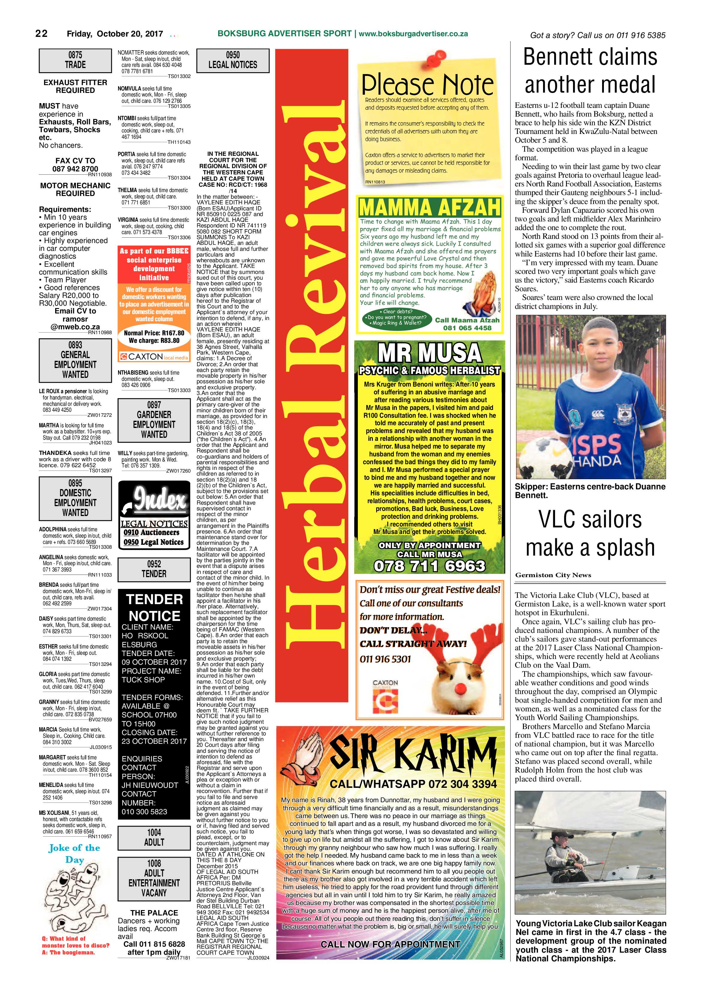 Boksburg Advertiser 17 October 2017 page 22