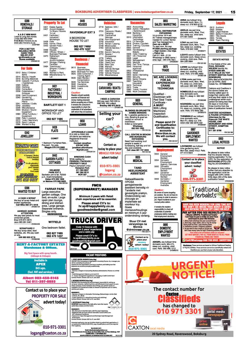 Boksburg Advertiser 17 September 2021 page 15