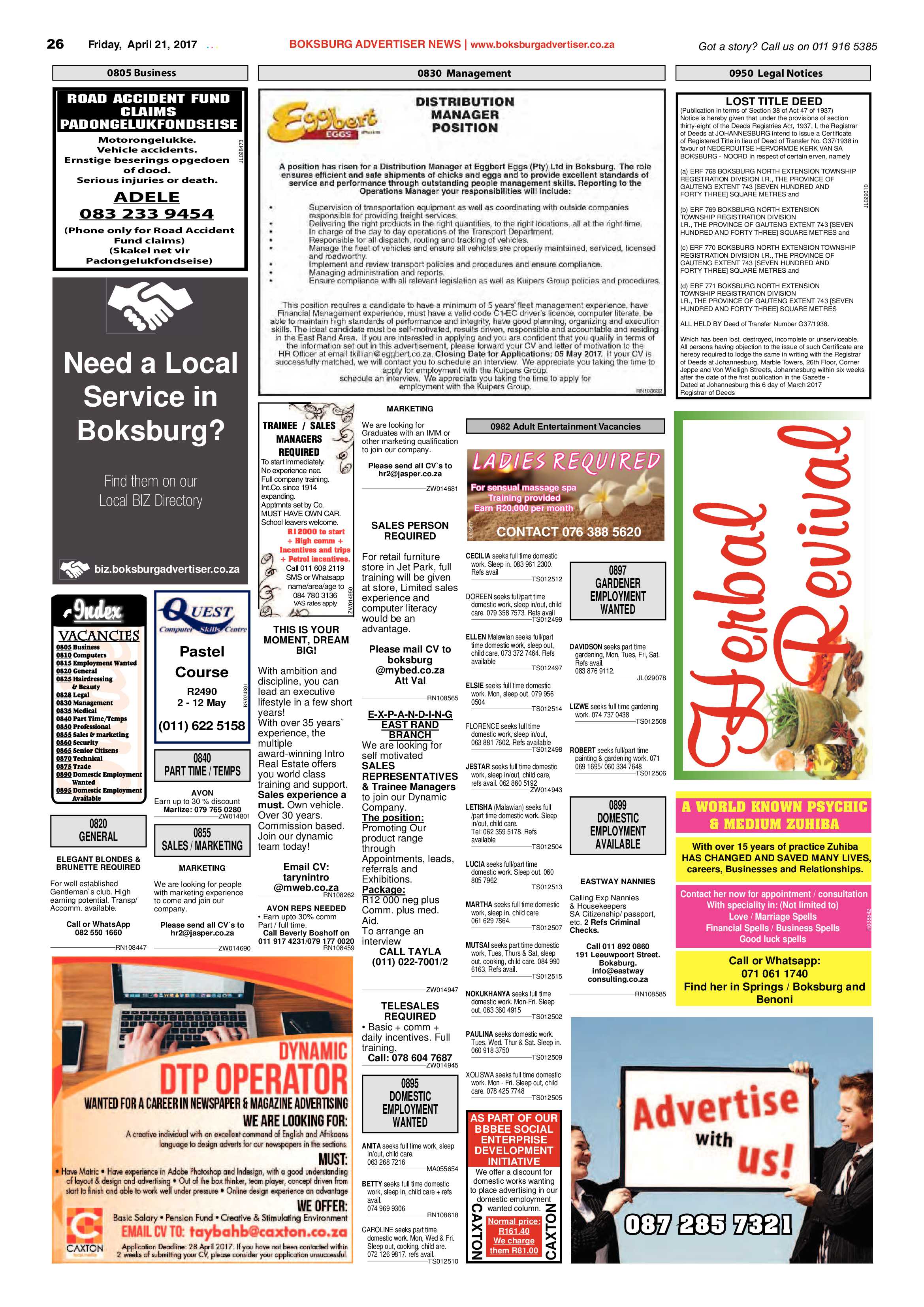 Boksburg Advertiser 18 April 2017 page 26