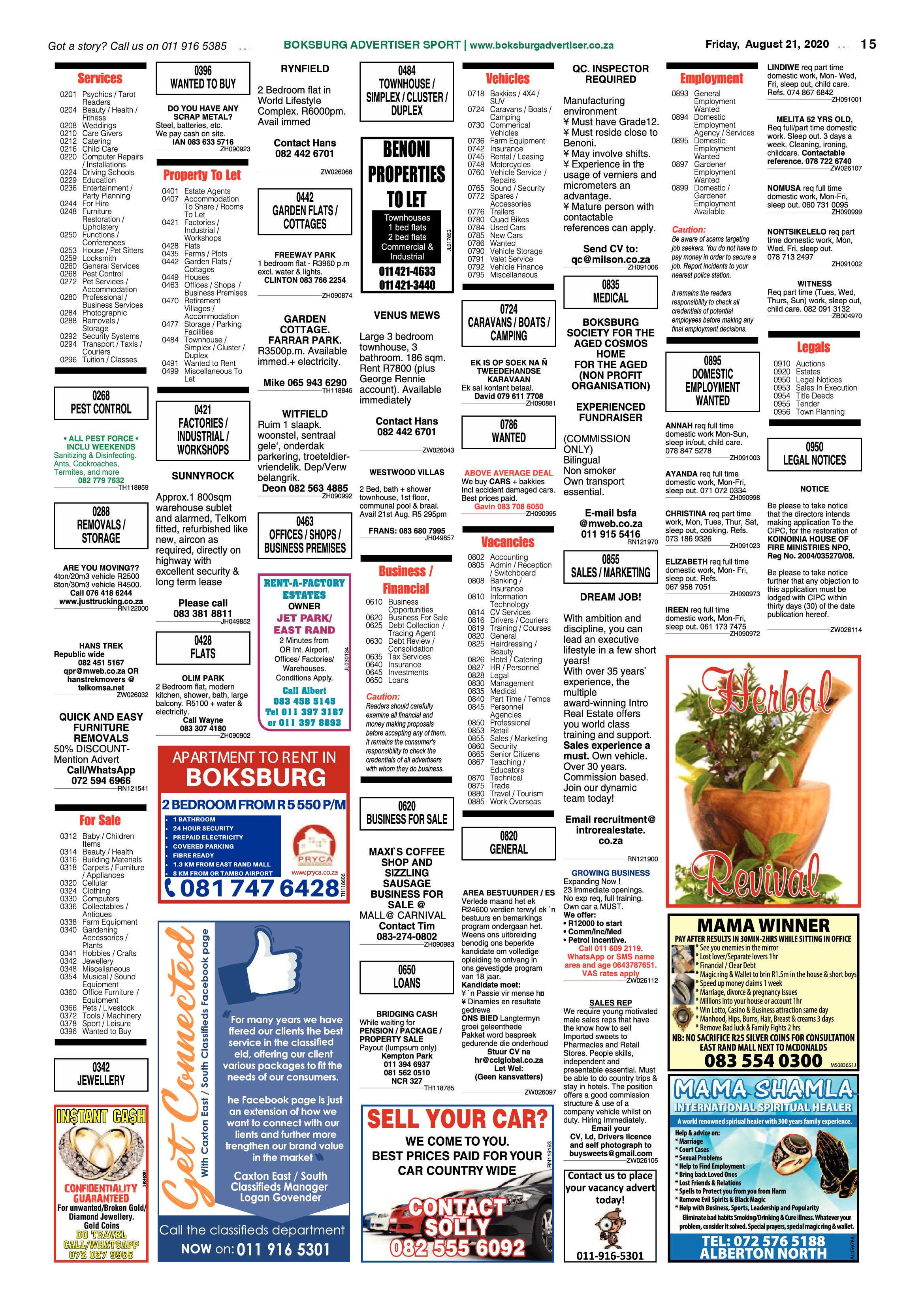 Boksburg Advertiser 18 August 2020 page 15