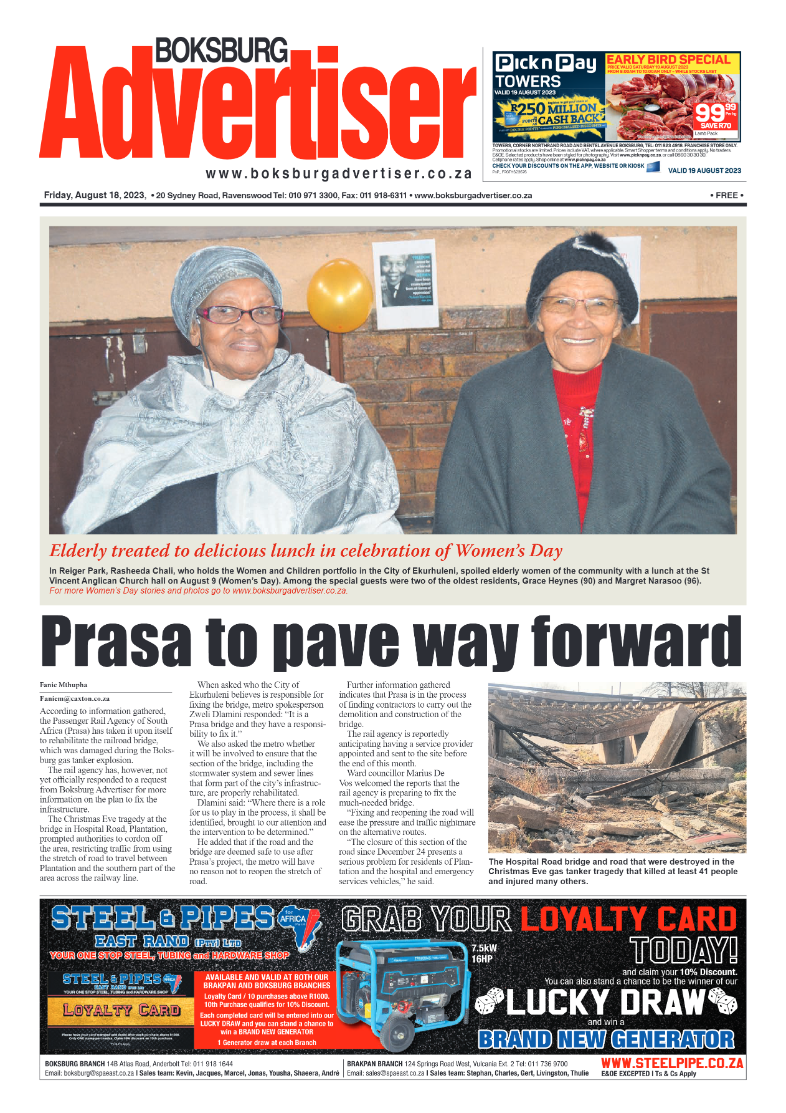 Boksburg Advertiser 18 August 2023 page 1
