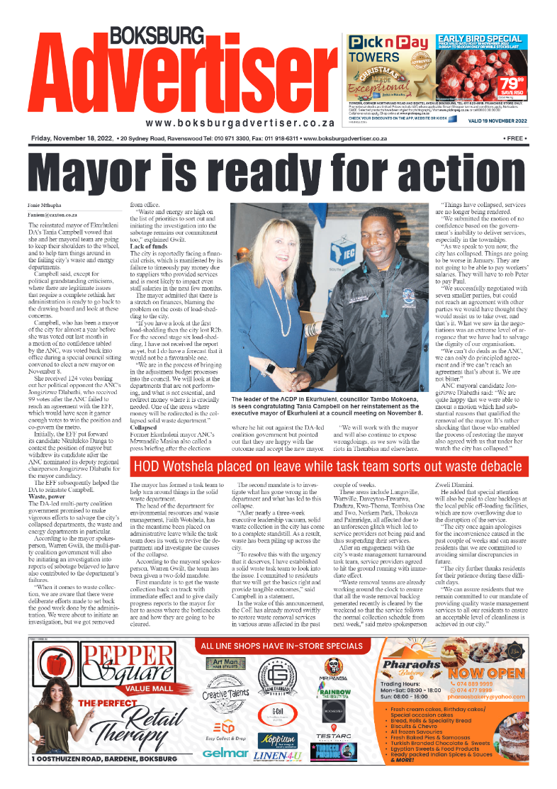 Boksburg Advertiser 18 Nov 2022 page 1