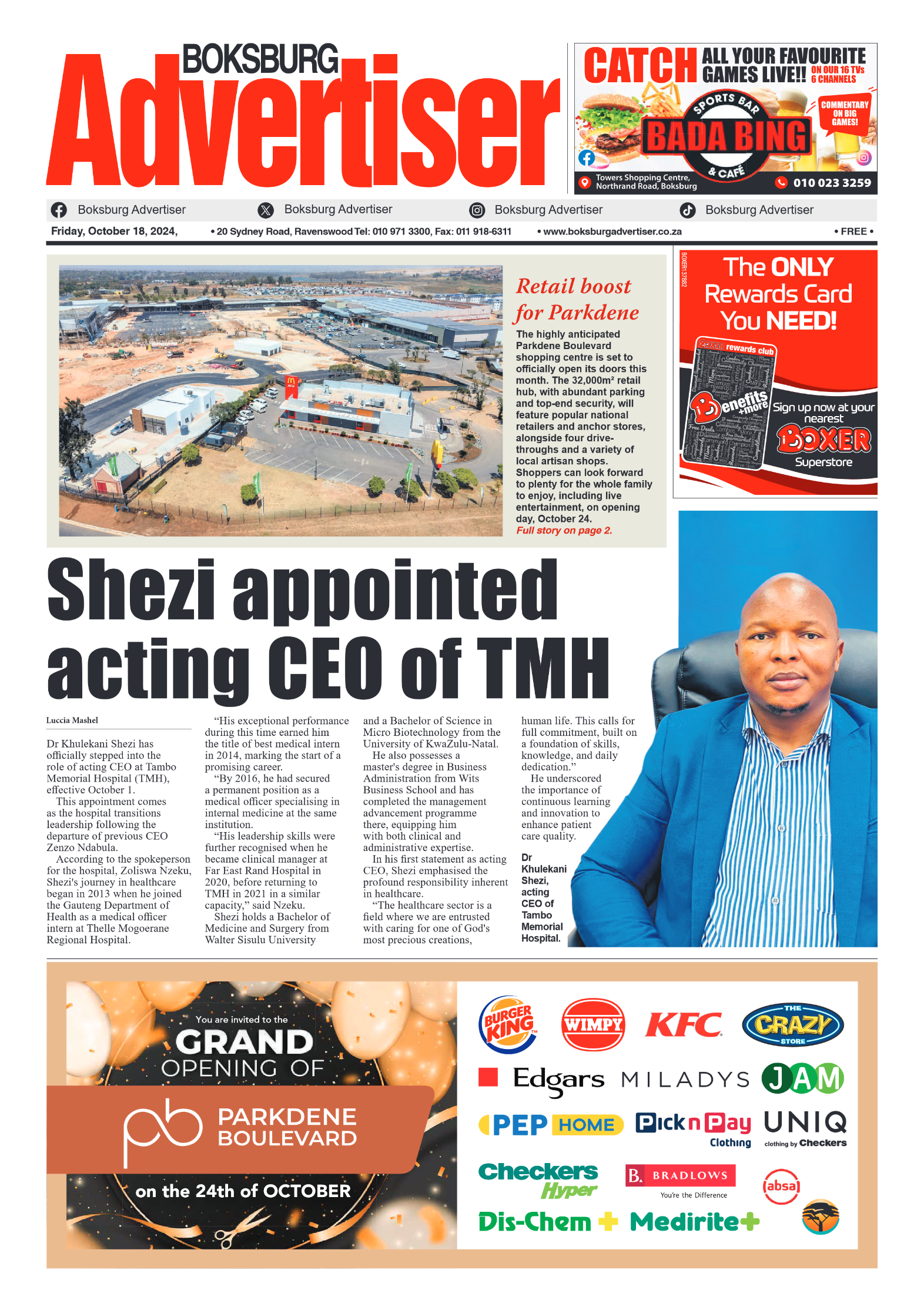 Boksburg Advertiser 18 October 2024 page 1