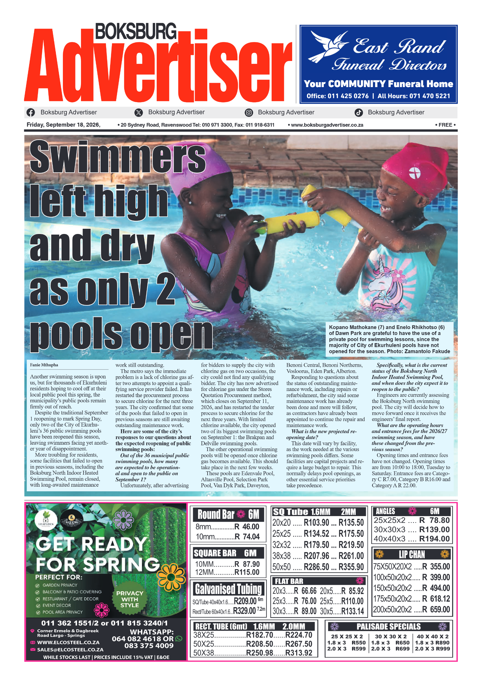 Boksburg Advertiser 18 September 2026 page 1