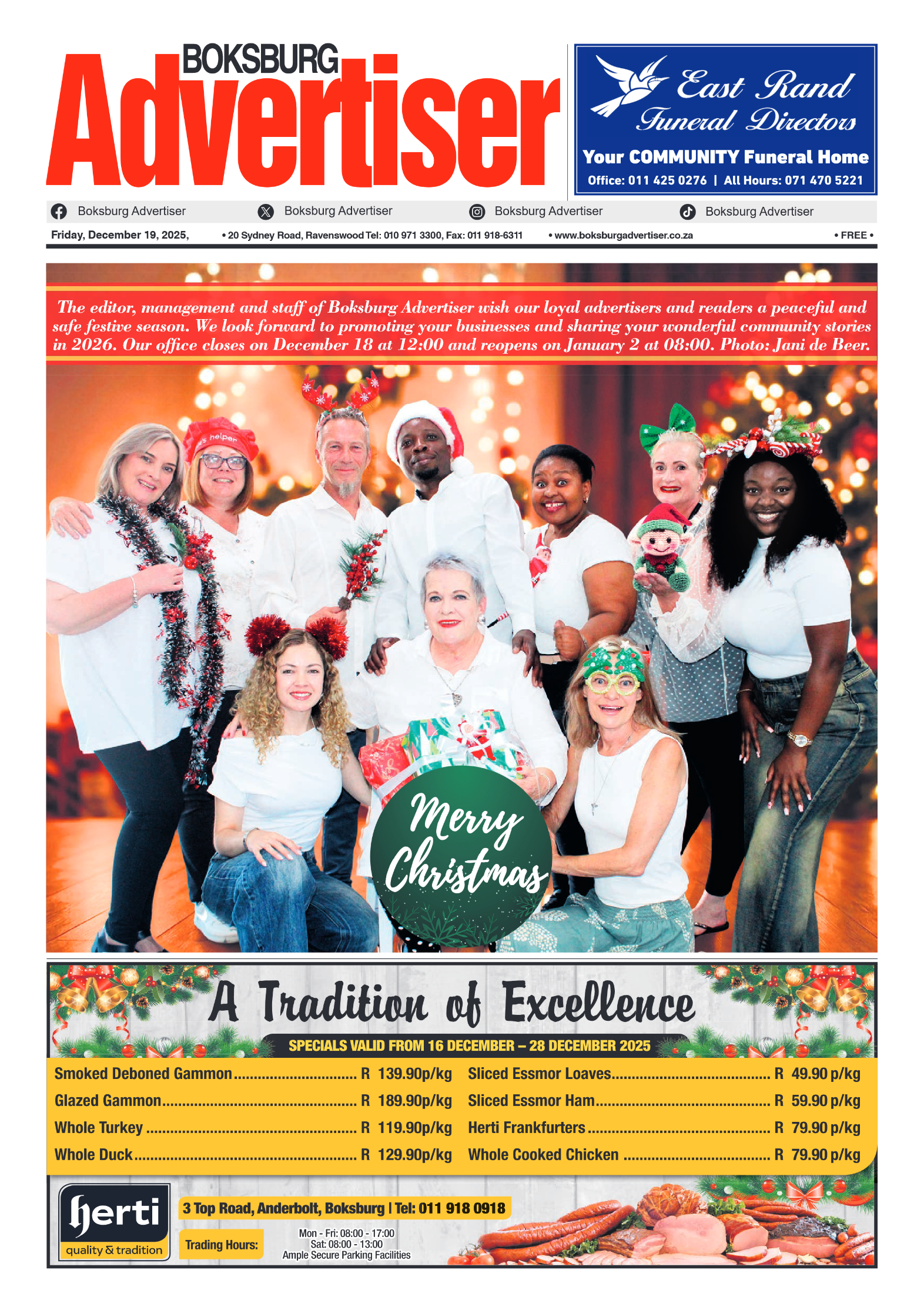 Boksburg Advertiser 19 December 2025 page 1