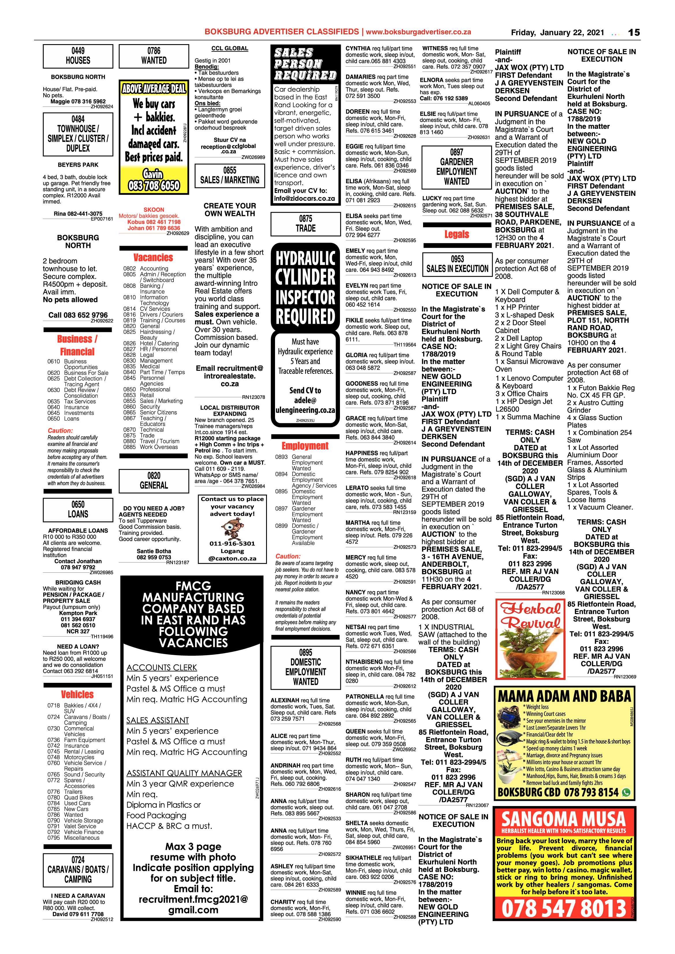 Boksburg Advertiser 19 January 2021 page 15
