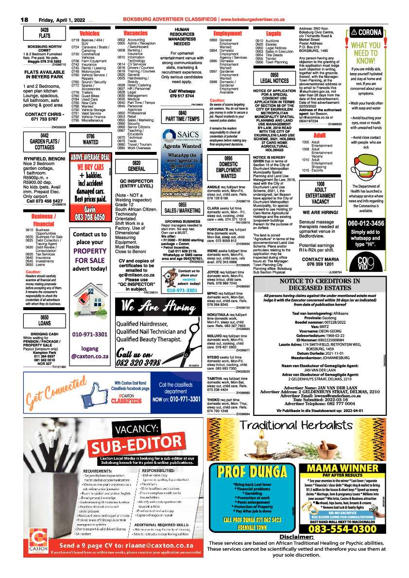 Boksburg Advertiser 1 April 2022 page 18