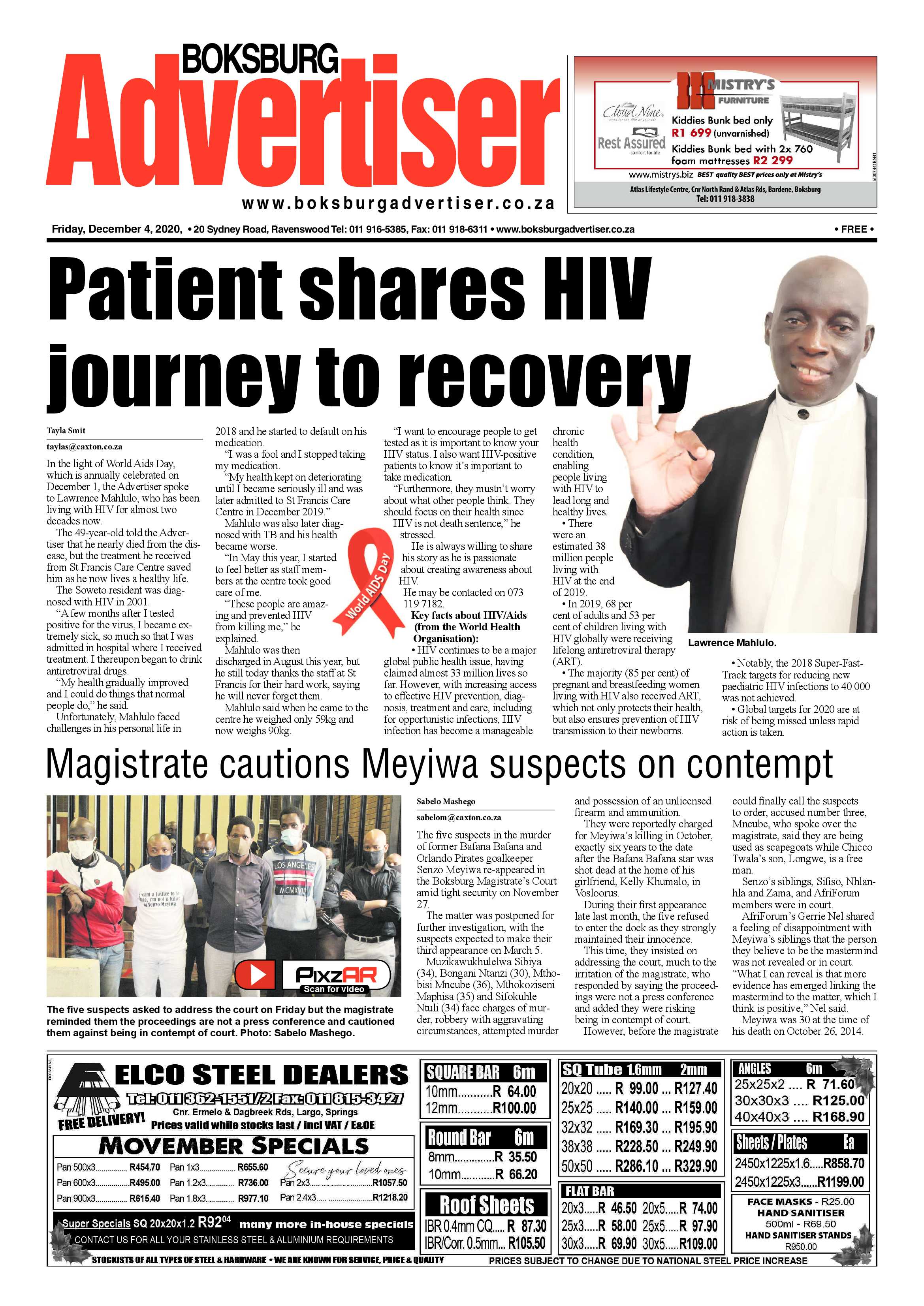 Boksburg Advertiser 1 December  2020 page 1