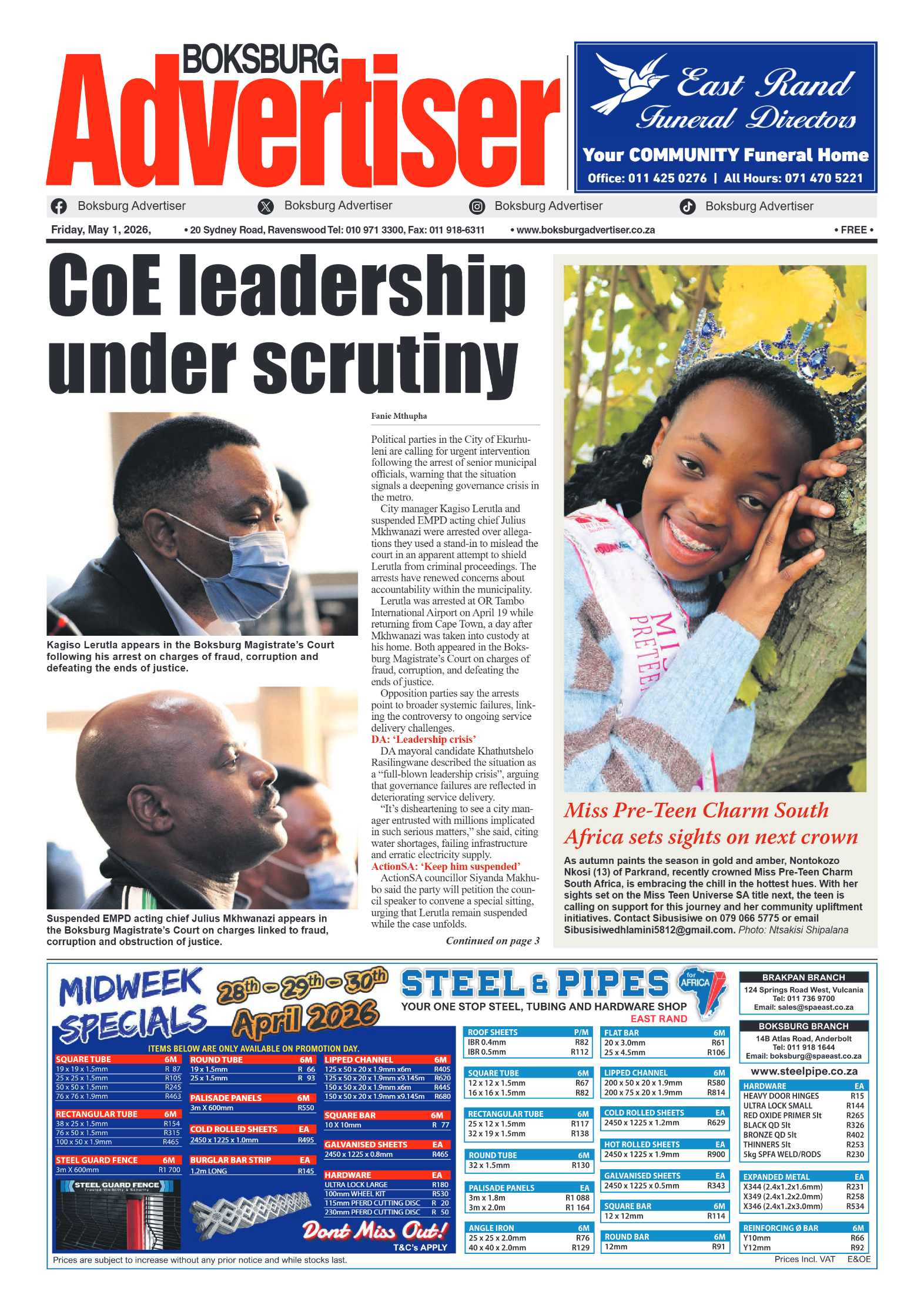 Boksburg Advertiser 1 May 2026 page 1