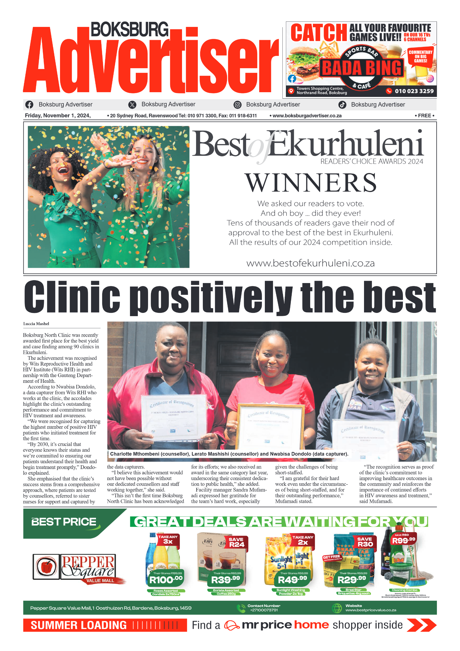 Boksburg Advertiser 1 November 2024 page 1