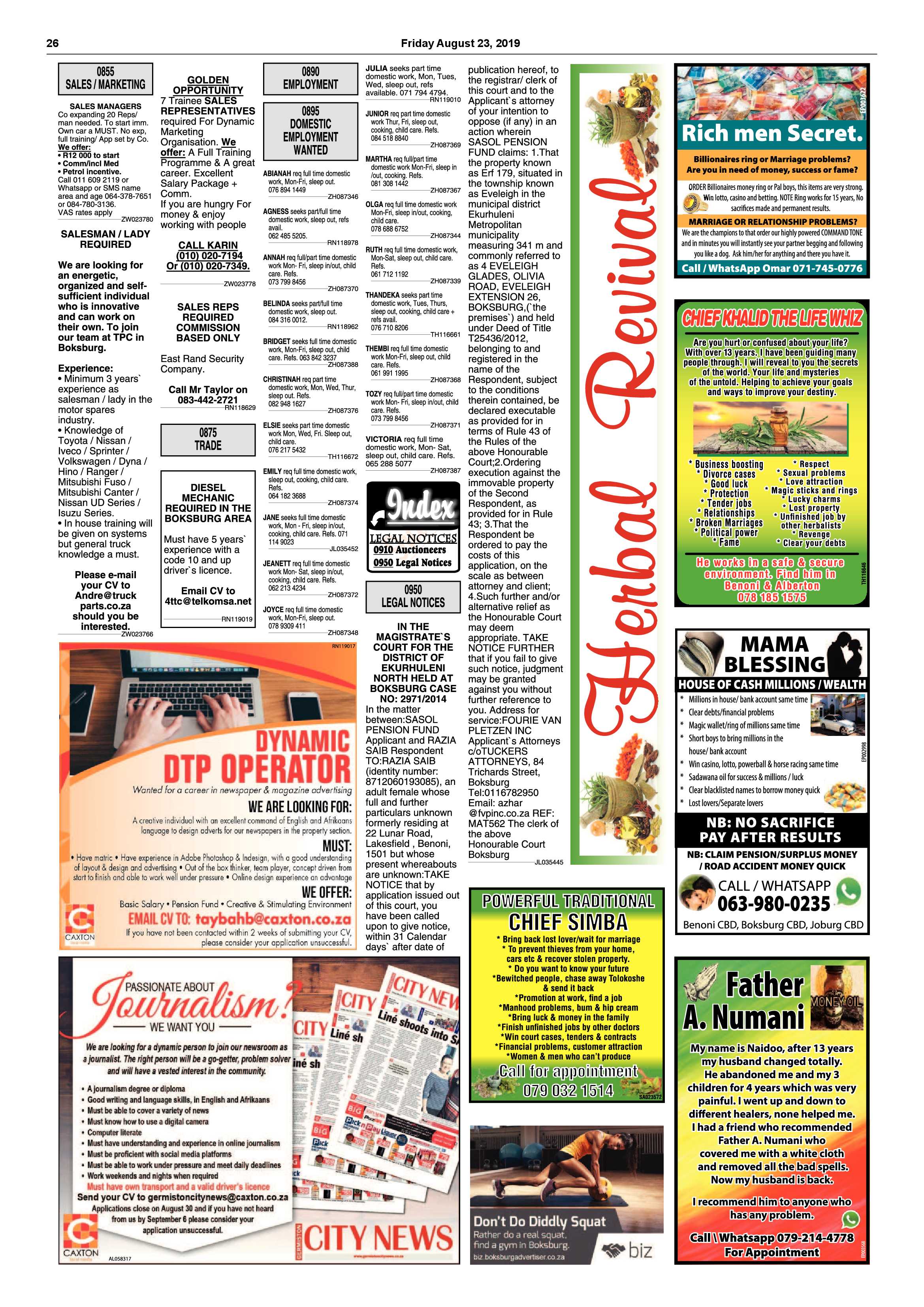 Boksburg Advertiser 20 August 2019 page 26