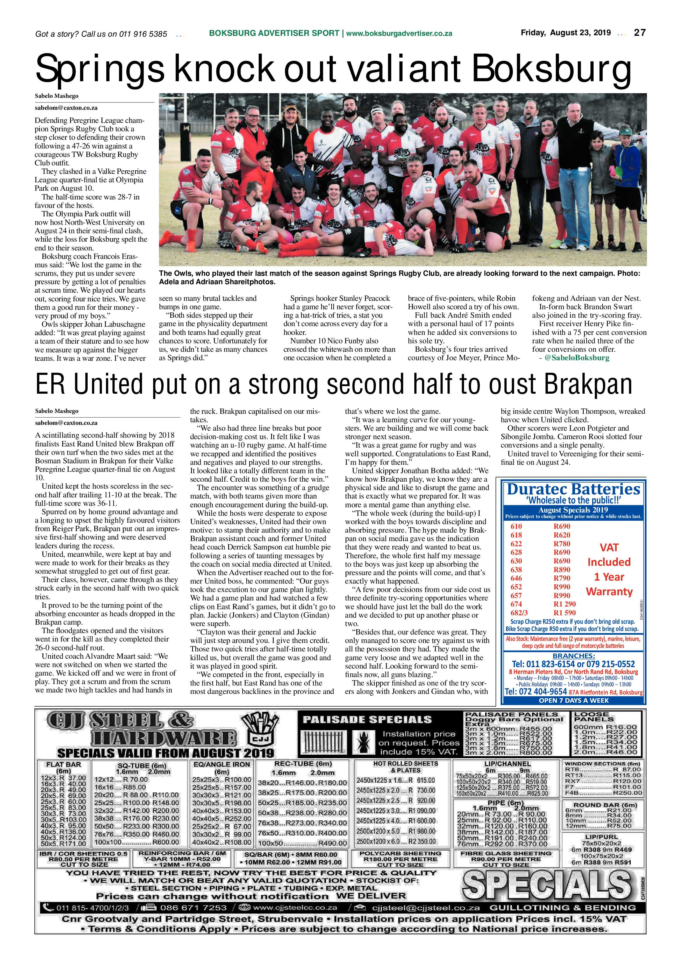 Boksburg Advertiser 20 August 2019 page 27