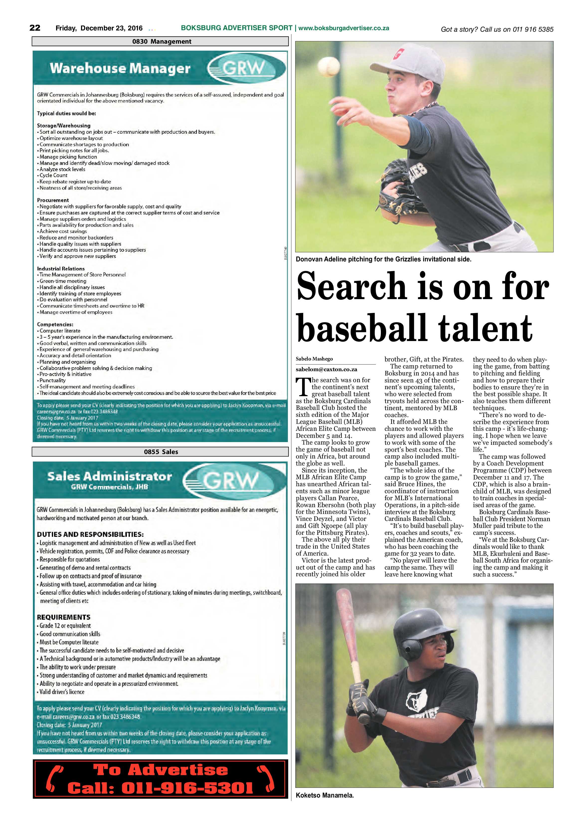 Boksburg Advertiser 20 December 2016 page 22