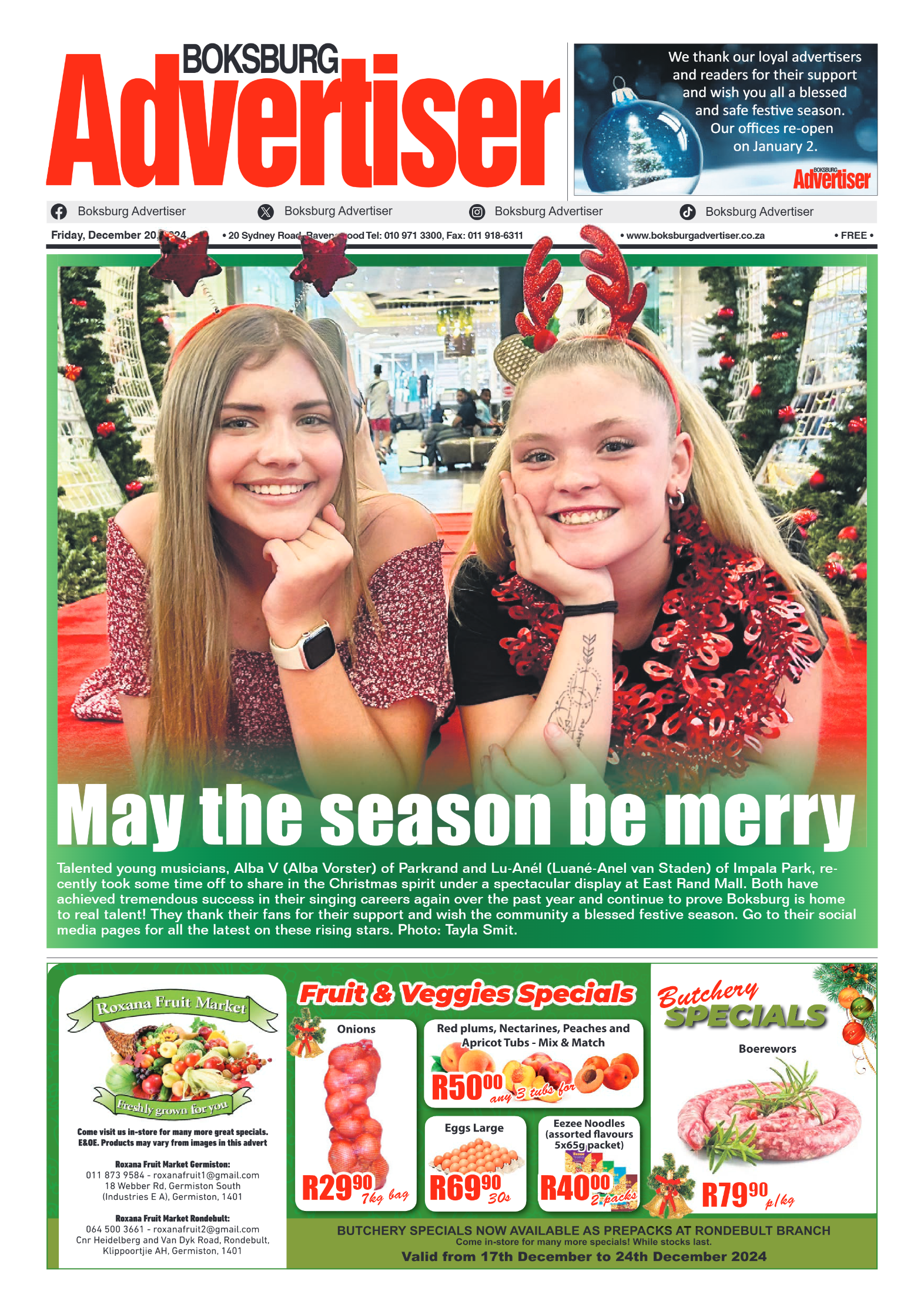 Boksburg Advertiser 20 December 2024 page 1