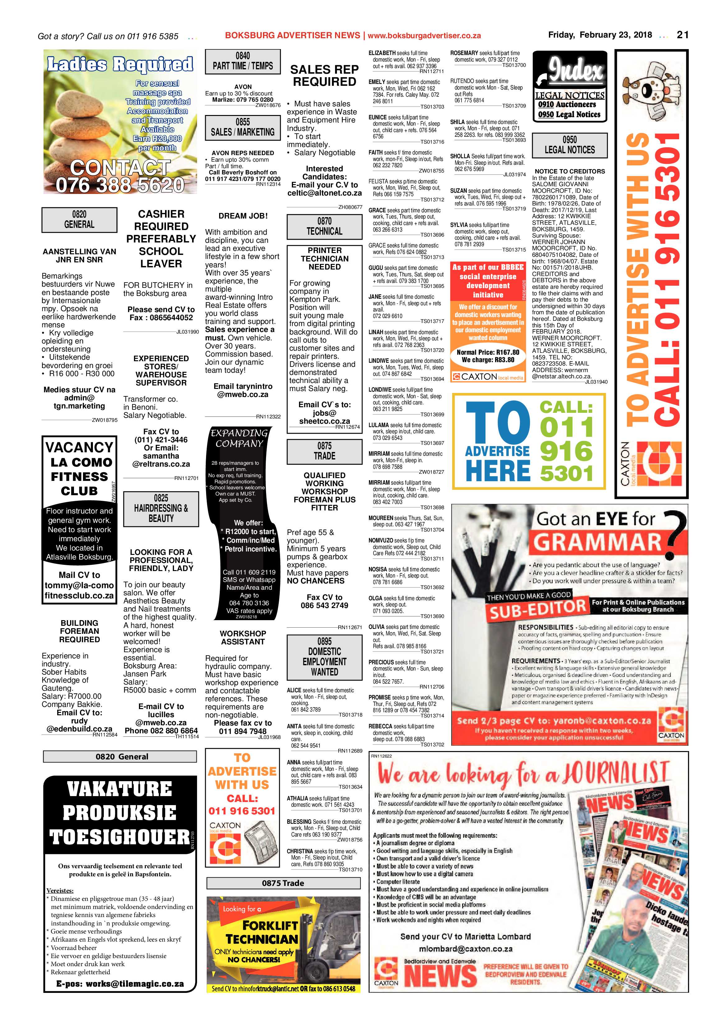 Boksburg Advertiser 20 February 2018 page 21