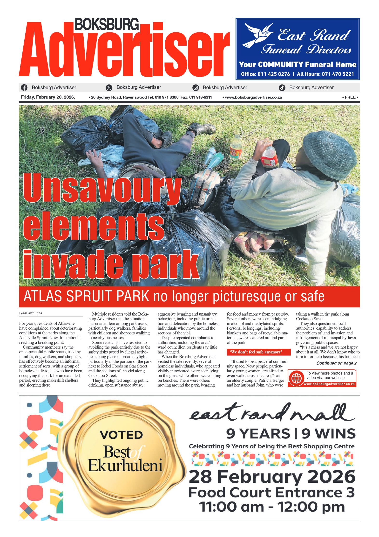 Boksburg Advertiser 20 February 2026 page 1