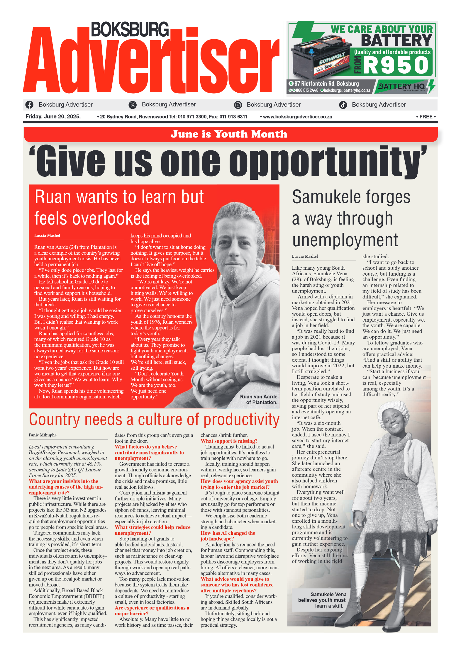 Boksburg Advertiser 20 June 2025 page 1
