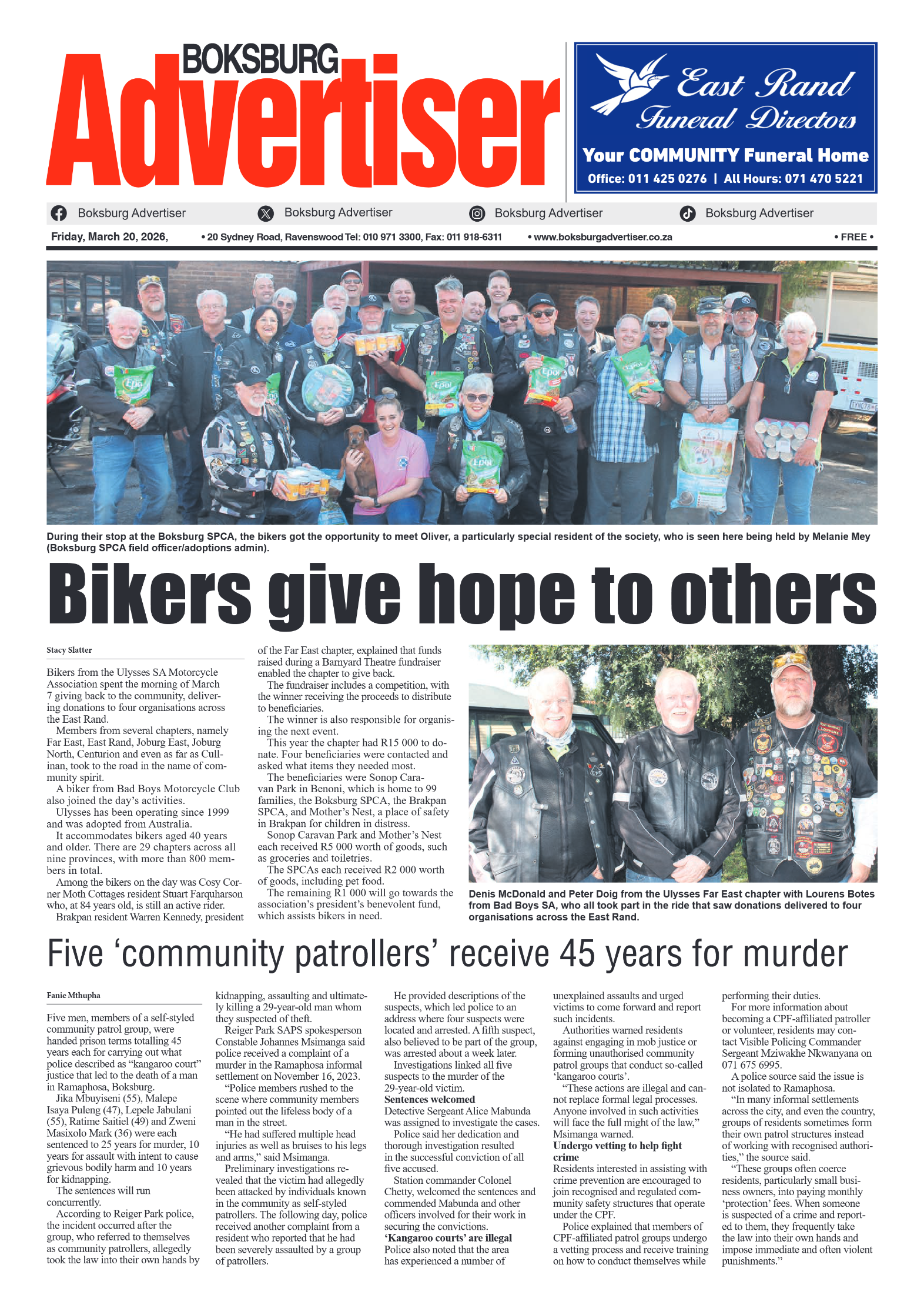 Boksburg Advertiser 20 March 2026 page 1