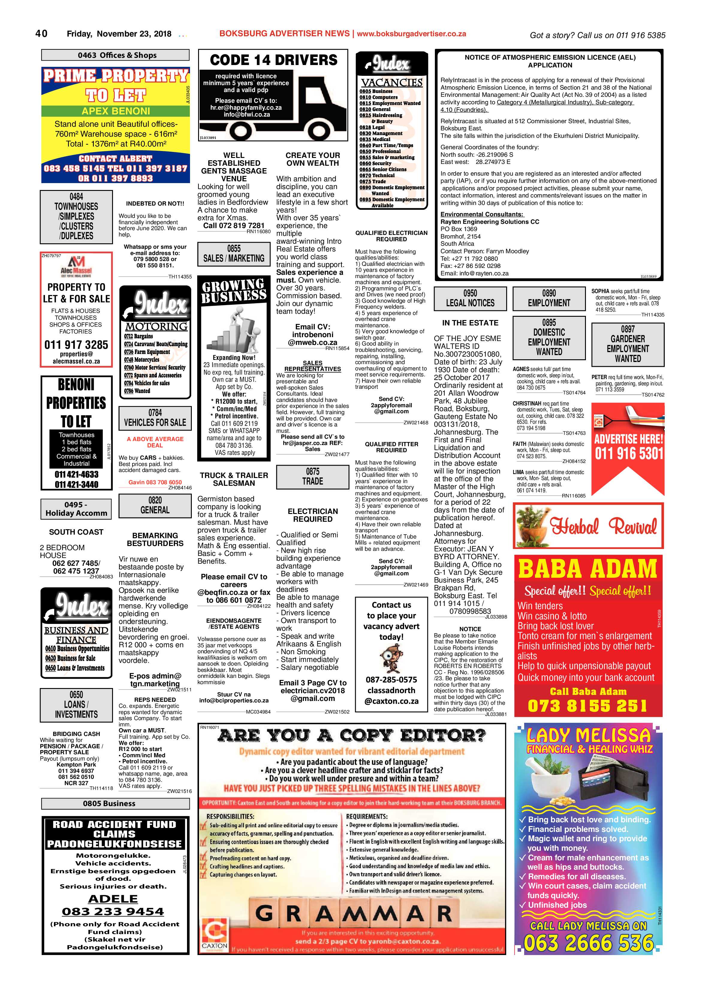 Boksburg Advertiser 20 November 2018 page 40