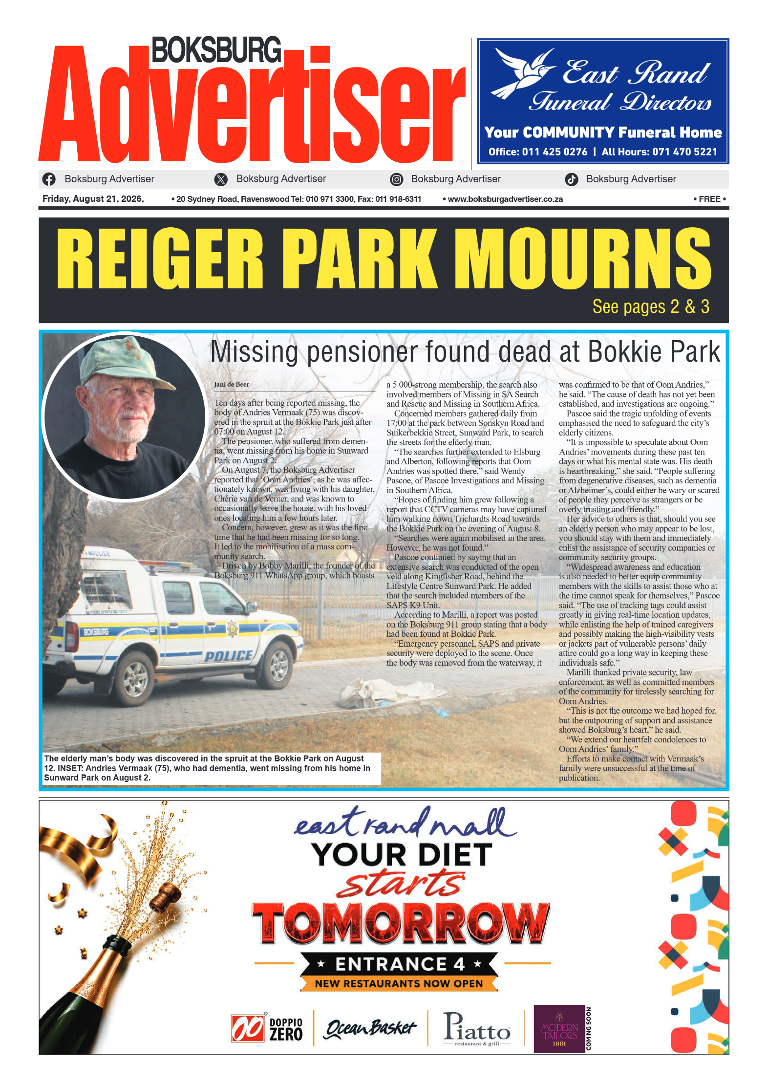 Boksburg Advertiser 21 August 2026 page 1