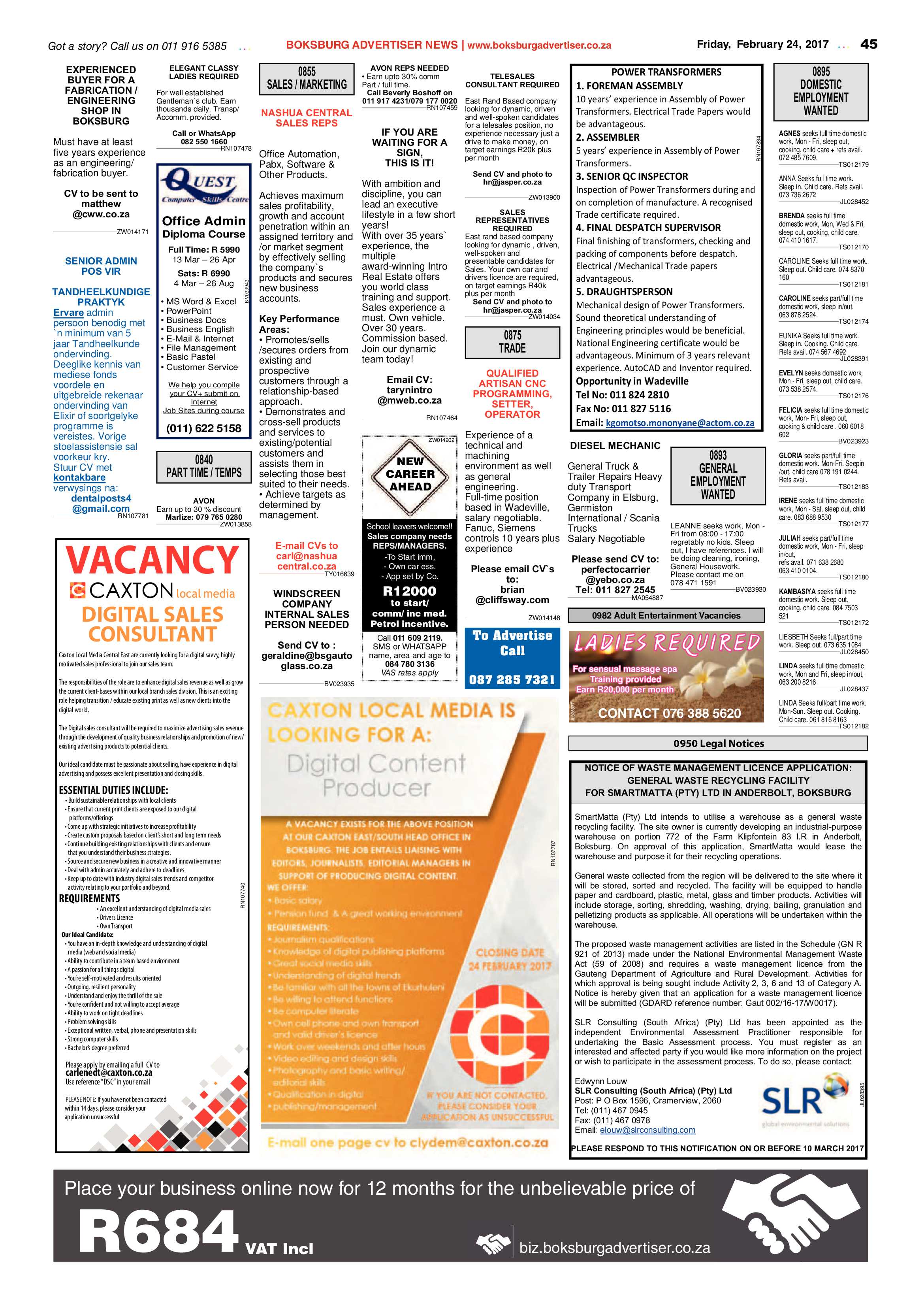 Boksburg Advertiser 21 February 2017 page 45