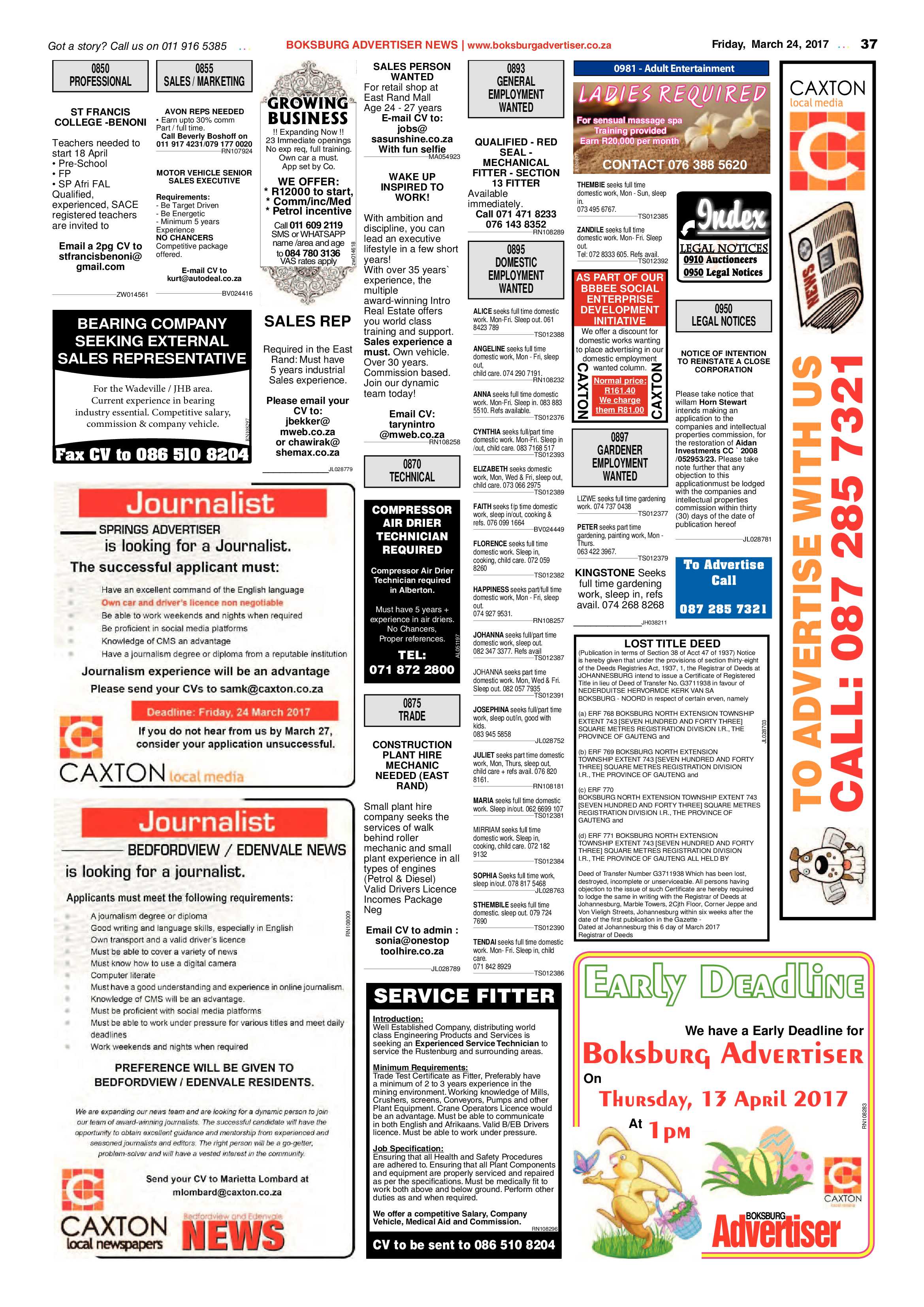 Boksburg Advertiser 21 March 2017 page 37