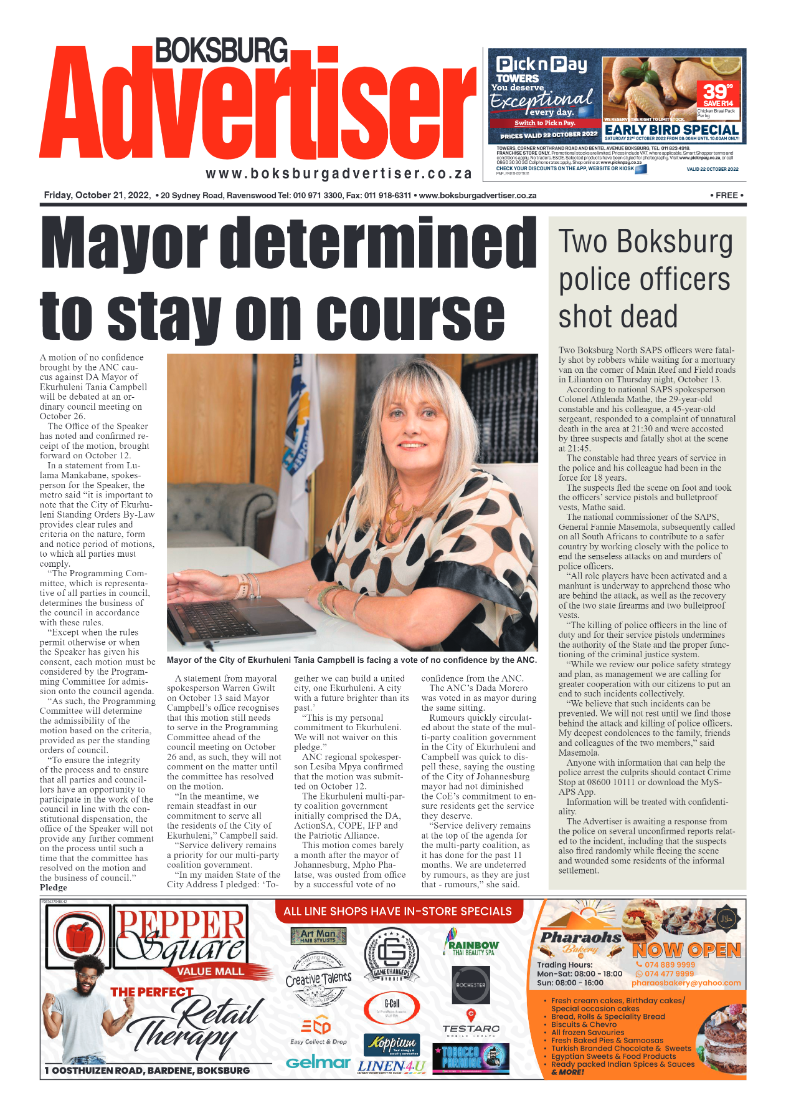 Boksburg Advertiser 21 October 2022 page 1