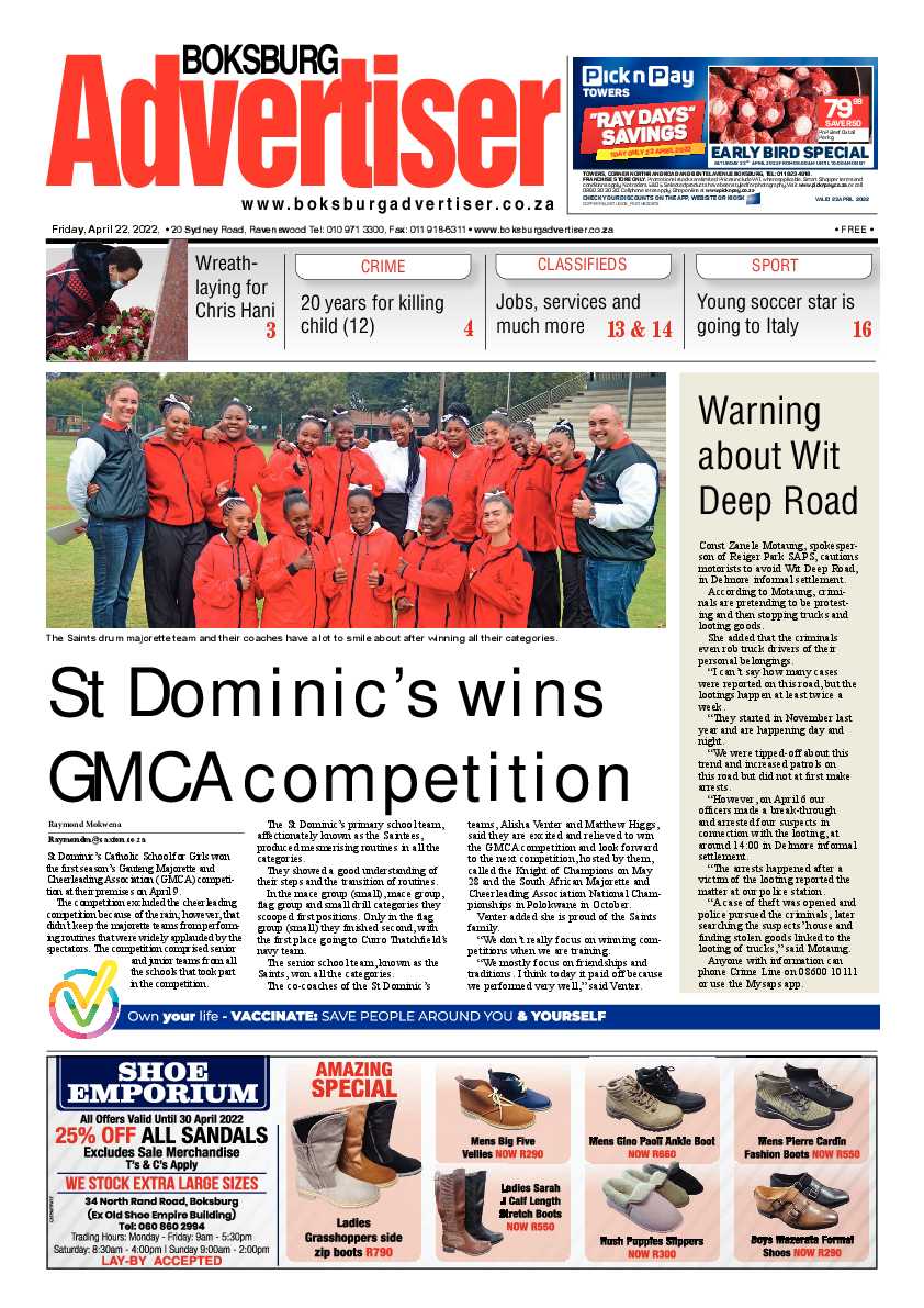 Boksburg Advertiser 22 April 2022 page 1